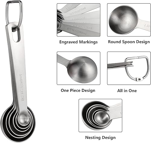 Miniatura 4 de Juego de 10 tazas y cucharas medidoras de acero inoxidable, incluye 4 tazas medidoras de metal de acero inoxidable, 6 cucharas medidoras para