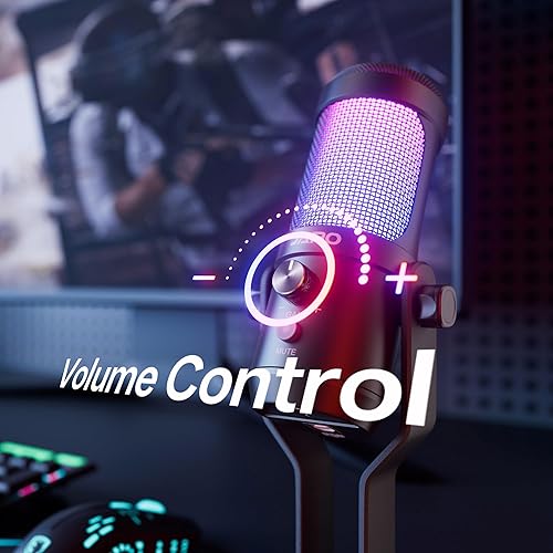 Miniatura 3 de JARO Micrófono de Condensador USB con Silenciamiento y Cancelación de Ruido RGB para Podcasting, Gaming, Streaming, YouTube, Zoom, ASMR, Canto