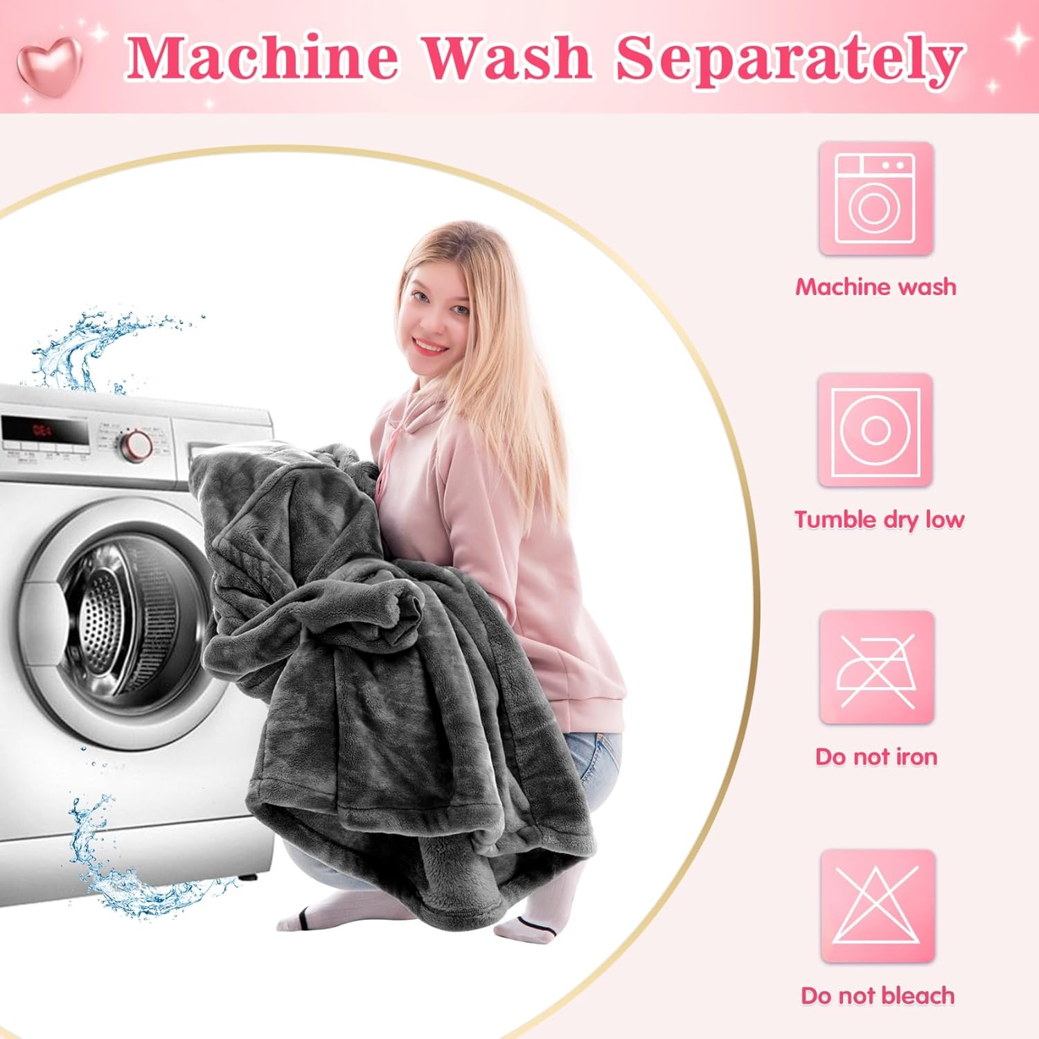 Waitu Wearable Blanket Sweatshirt Gifts for Women and Men, Warm and Cozy Giant Blanket Hoodie, Thick Flannel Blanket with Sleeves and Giant Pocket - Dark Gray - Image 6