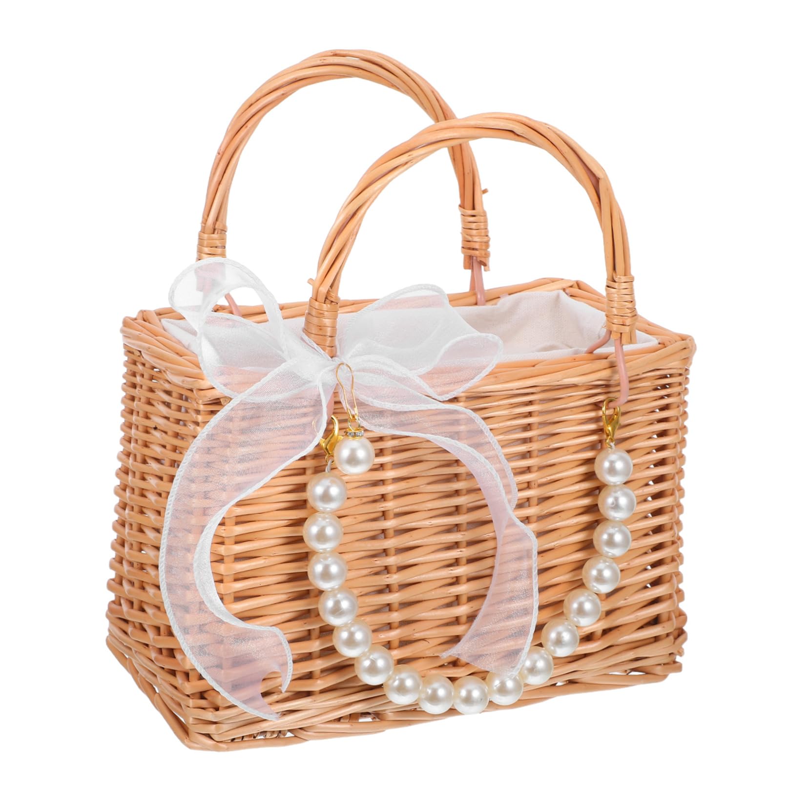 Petit Panier de Demoiselle D'honneur en Osier avec Perles