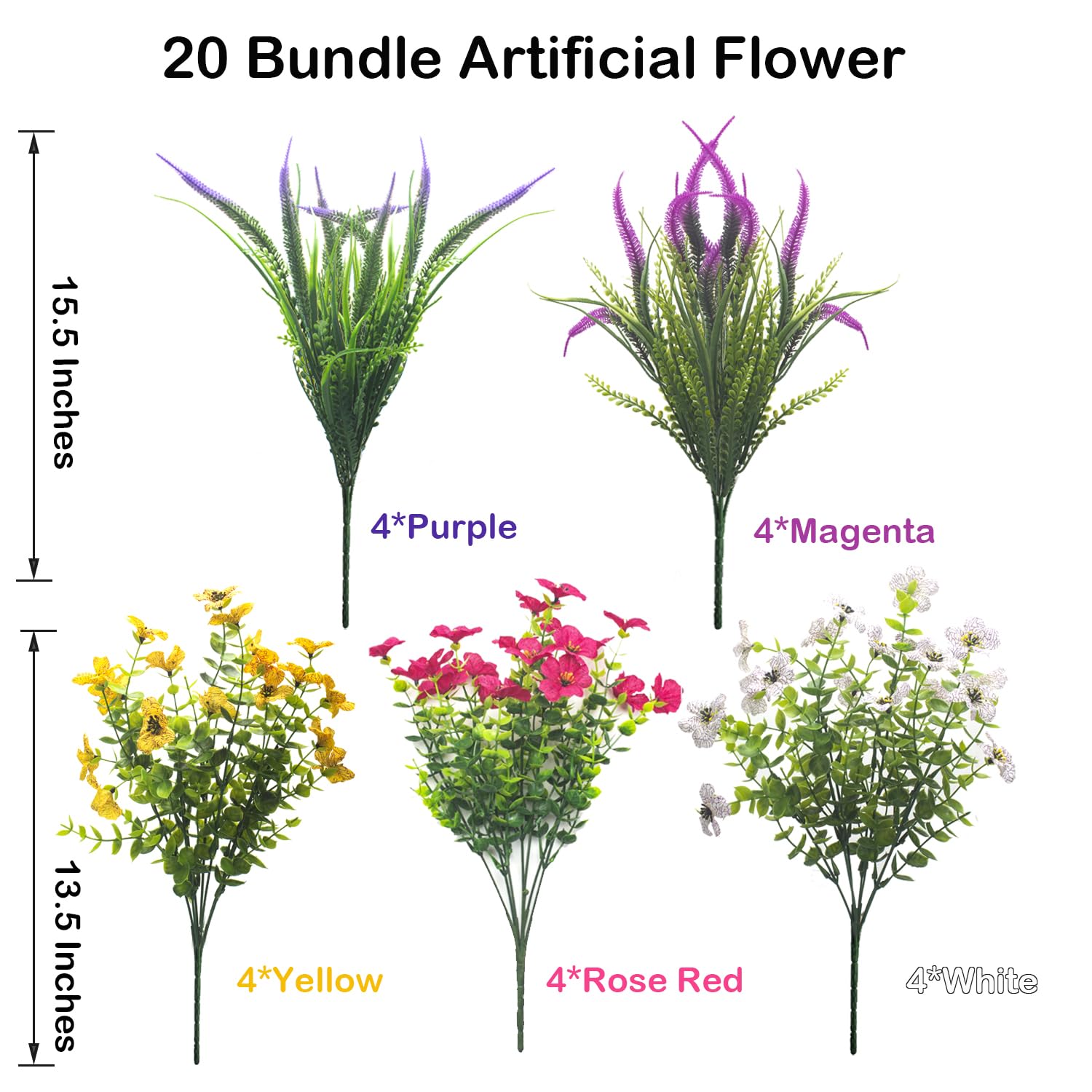 AITISOR Künstliche Blumen für den Außenbereich, UV-beständig, Kunstpflanzen, Boston-Farn-Grünstiele, für Frühling, Sommer, Innenbereich, Garten, Terrasse, Fenster, Box, Küche, Heimdekoration, 20