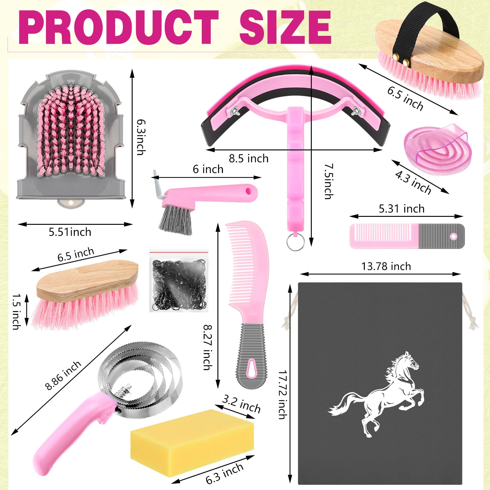 Abbylike Kit per la toelettatura del cavallo, 12 pezzi, set di spazzole per la cura dei cavalli, kit per la pulizia dei cavalli, strumenti massaggianti (grigio)