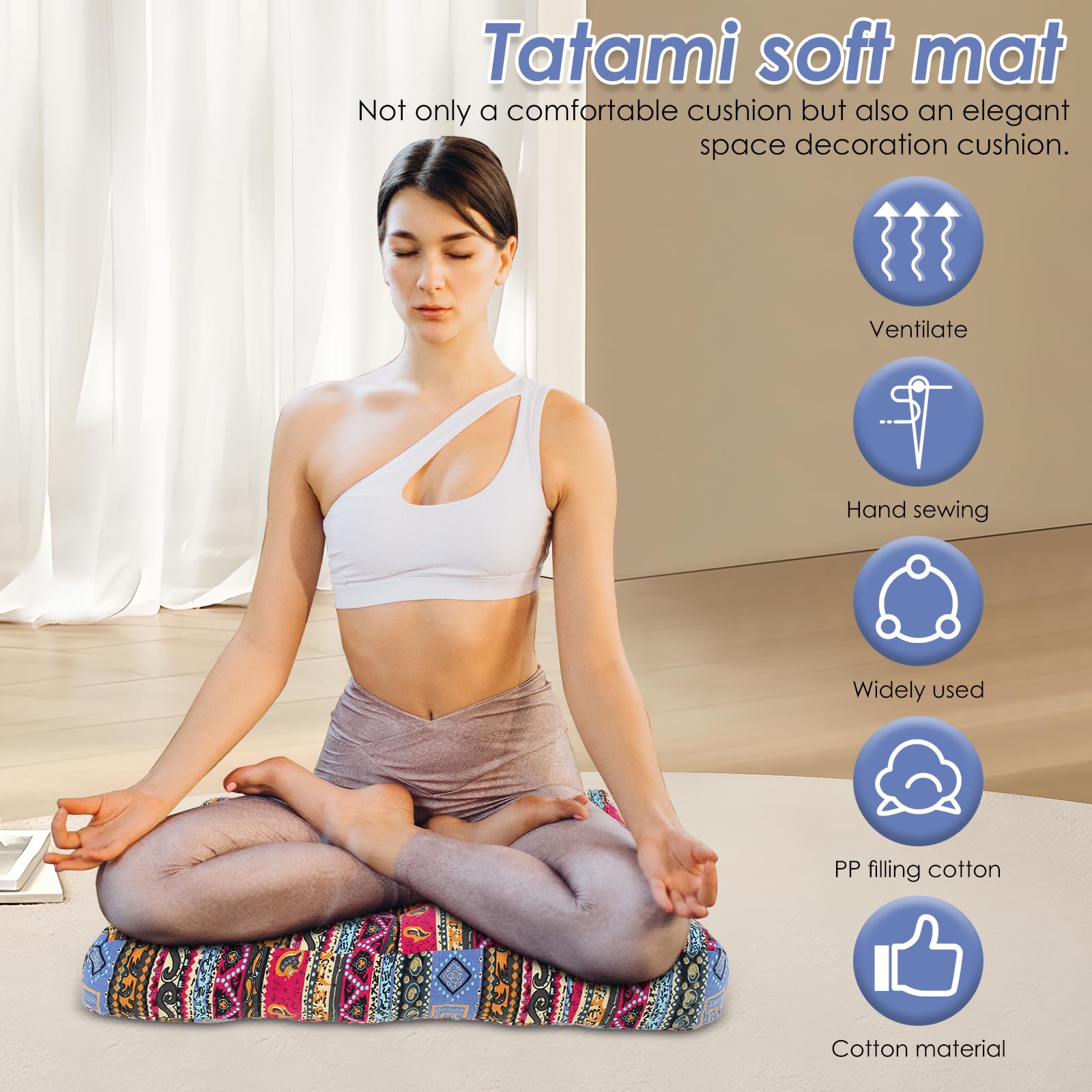 KTZCTPCA Meditation Floor Pillow, Bohemian Meditation Cushion Meditation Mat, Large Pillows Seating for Adults, Tufted Corduroy Floor Cushion Indian Floor Pillows for Tatami Living Room (A)