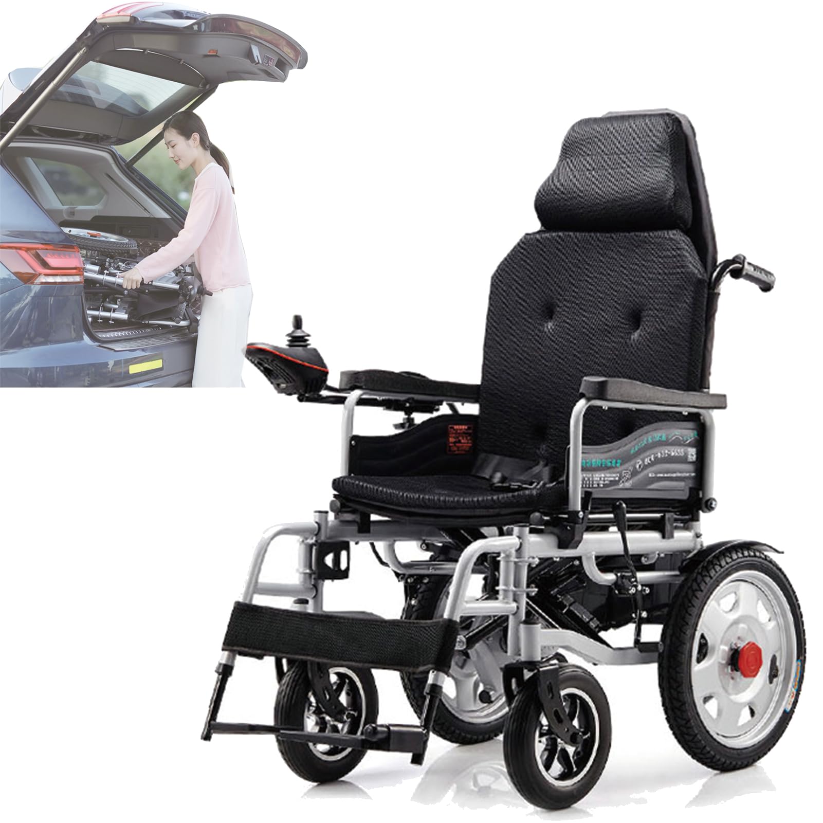 Sedia a rotelle Ultraleggera da Trasporto con Schienale reclinabile e Doppio Motore Potente, Design Ultraleggero, Pieghevole, Design Ultraleggero, Pieghevole.