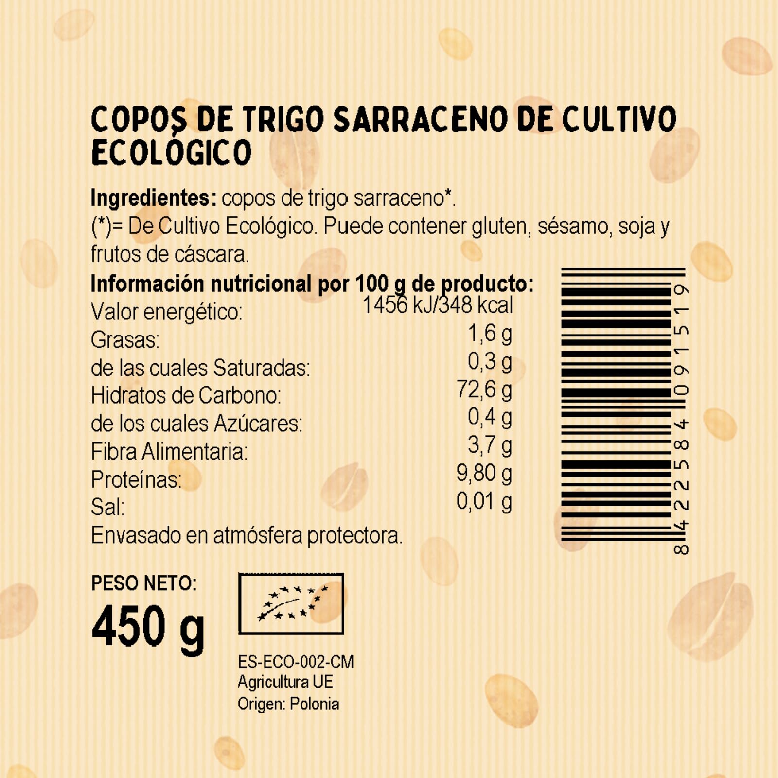 El Granero Integral - Copos de Trigo Sarraceno BIO - 450 g - Fuente de Fibra y Nutrientes Esenciales - Bajo Índice Glucémico - Ayuda a Reducir el Colesterol - Aptos para Veganos