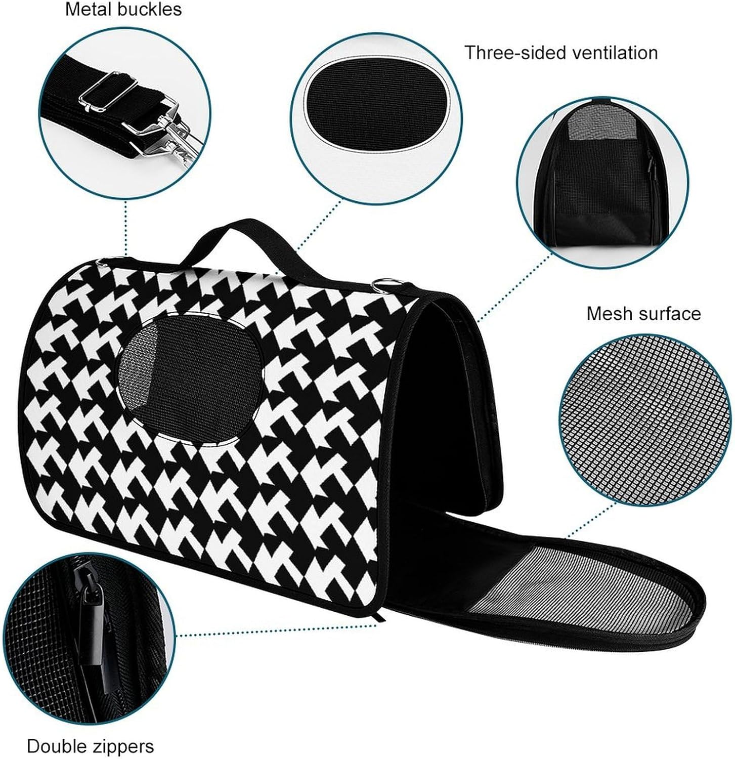 Pet Handbags, Houndstooth Black Printed Pet Handbags,folding Pet Bags,new Pet Handbags,universal Pet Handbags, 45X26X23.5cm