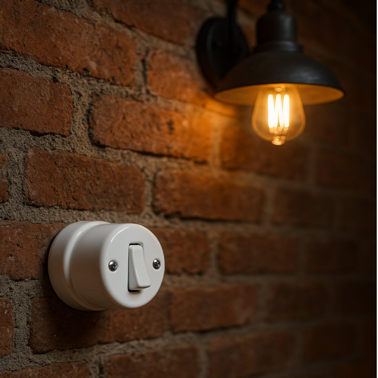 Retro Porzellan Taster Schwarz - Handgefertigter Unterputz-Klingeltaster PR1 Serie