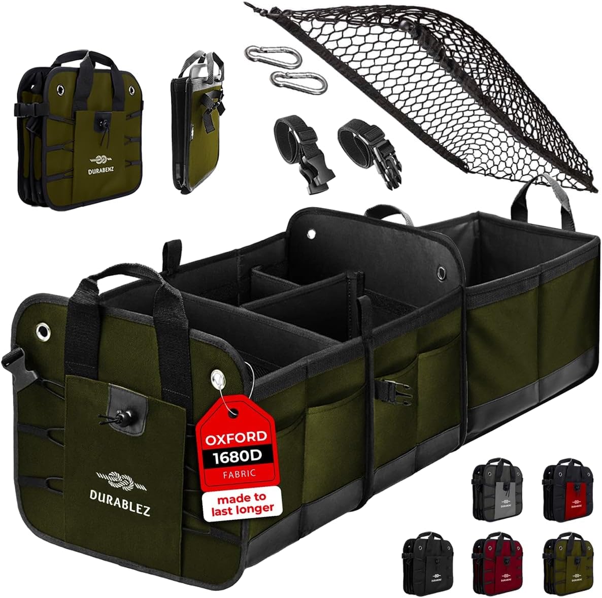 Large Car Trunk Organizer - Modular 3-Section XL, Green