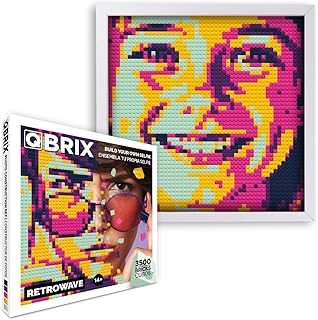 Custom Selfie Mosaic Building Set | Art Kit for Wall Art Creation from Any Photo | Personalised Gift | Building Blocks Portrait with Frame | Pixel Art Building Kit | Retrowave 17.5 x 17.5 inch