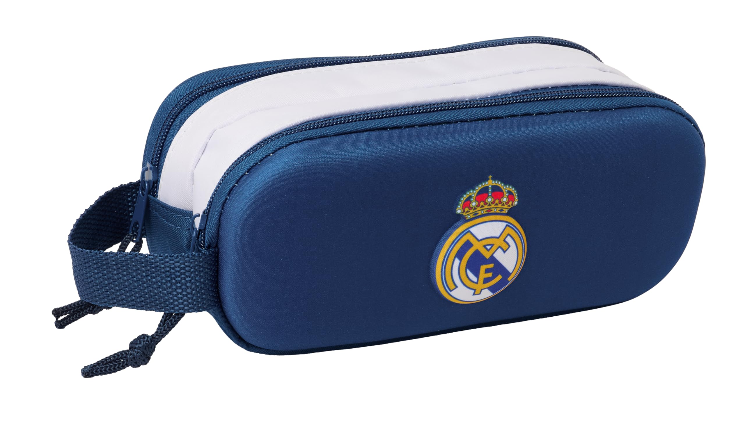 Safta Real Madrid 3D – Double 3D Pencil Case, Children's Pencil Case, Ideal for School Ages, Comfortable and Versatile, Quality and Resistance, 21 x 6 x 8 cm, Black/White, M, Casual