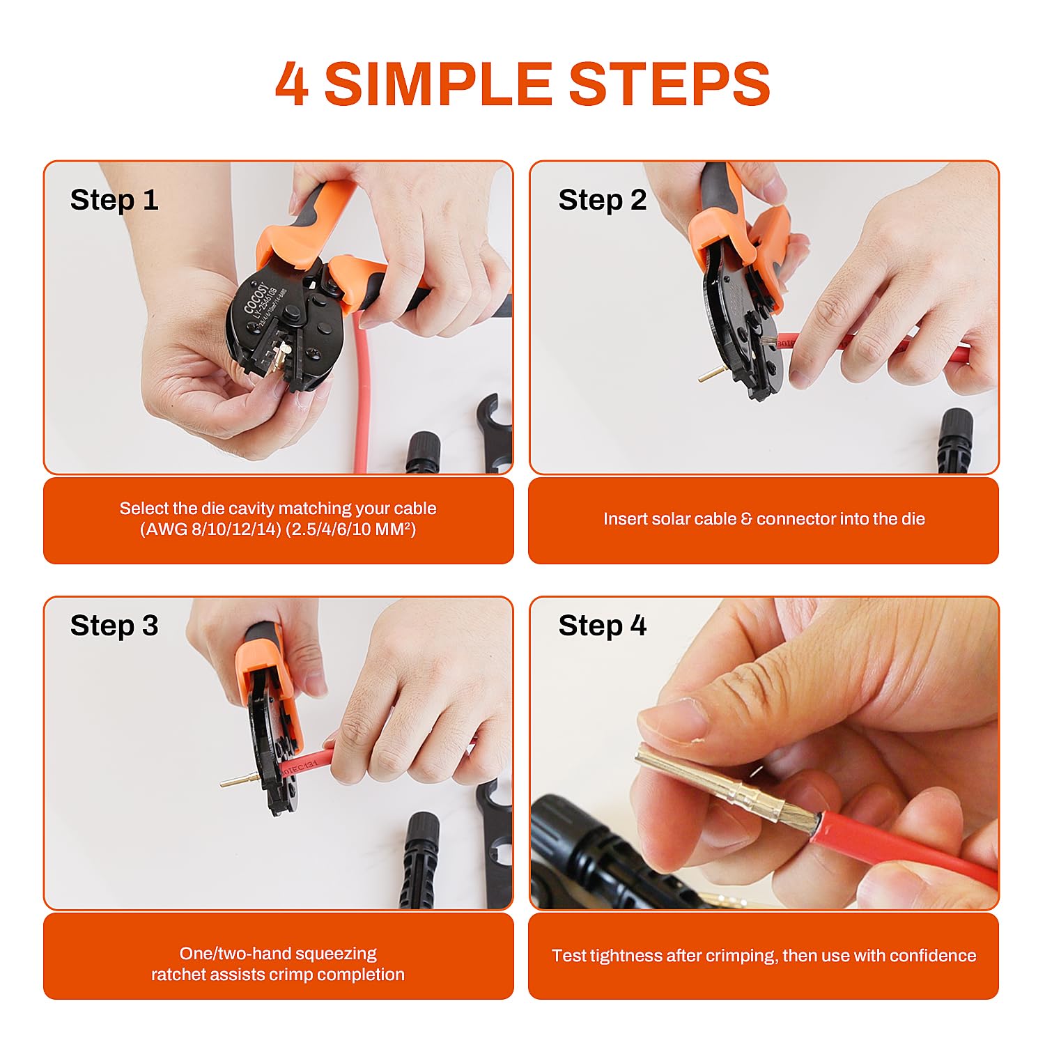 Solar Crimper Tool Kit for AWG8-12 Cable -23 PCS Solar Panel Connectors Kit with Ratcheting Crimping Tool Pliers, 12 Pairs of AWG8-14 Solar Connectors, 2 Wrenches, Bag