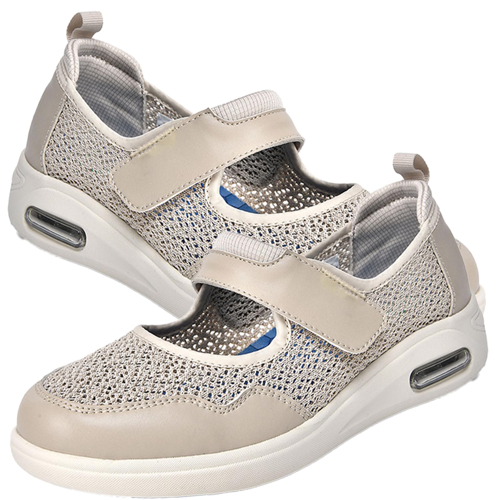 Zapatillas Ortopedicas Mujer Zapatos para Juanetes Ancho Especial Especiales de Zapato Ortopedico Pies Hinchados X-Ancho Ajustable Turgente Pantufla Salud cómodo,Beige,39 EU