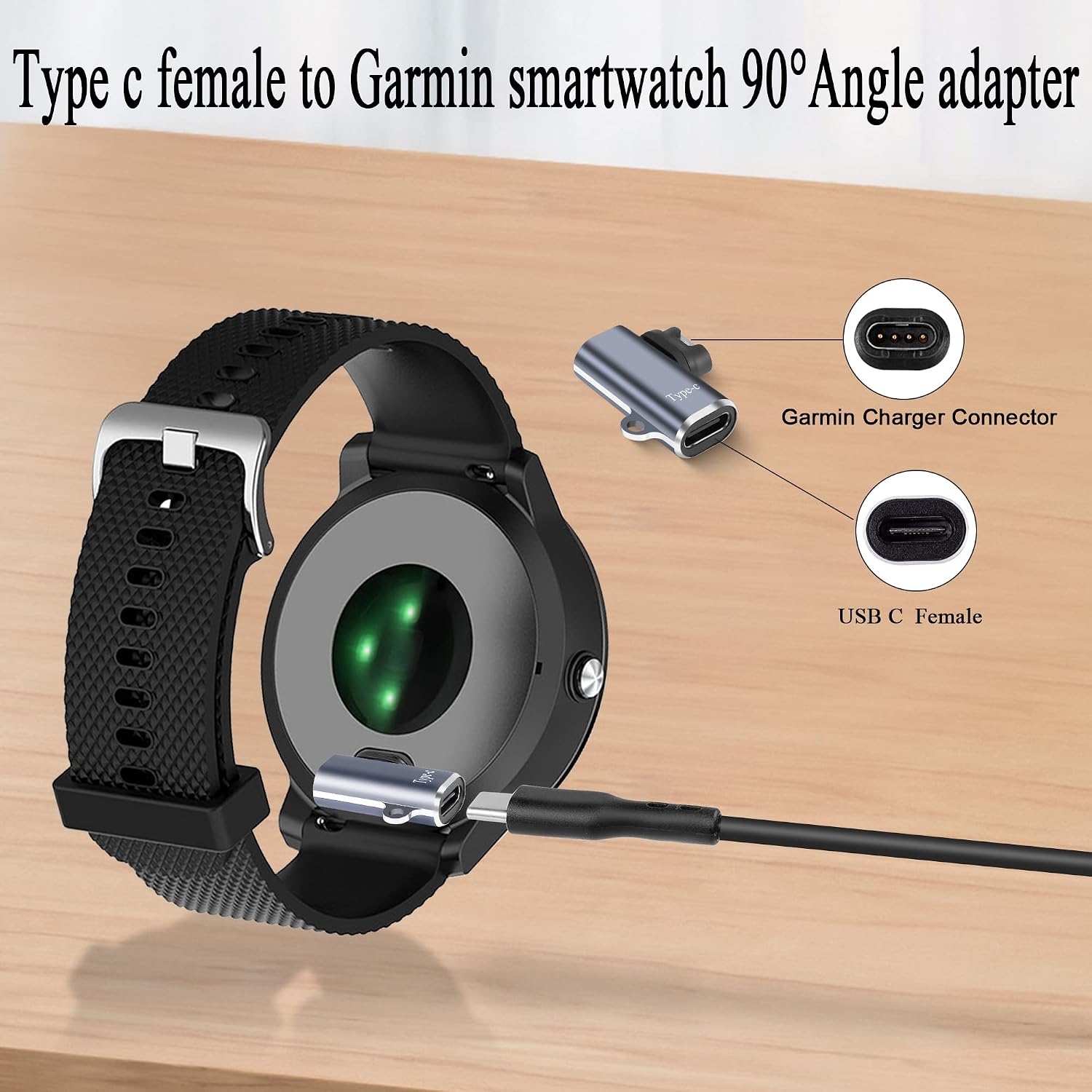 QIANRENON USB C Watch 90° Angle Adapter Connector Smartwatche Charging Head to Type C Female Right Angle Converter Coupler, Aluminum, for Garmin Smartwatch/Bracelet, Blue Gray, 2Pcs (Side Bend)