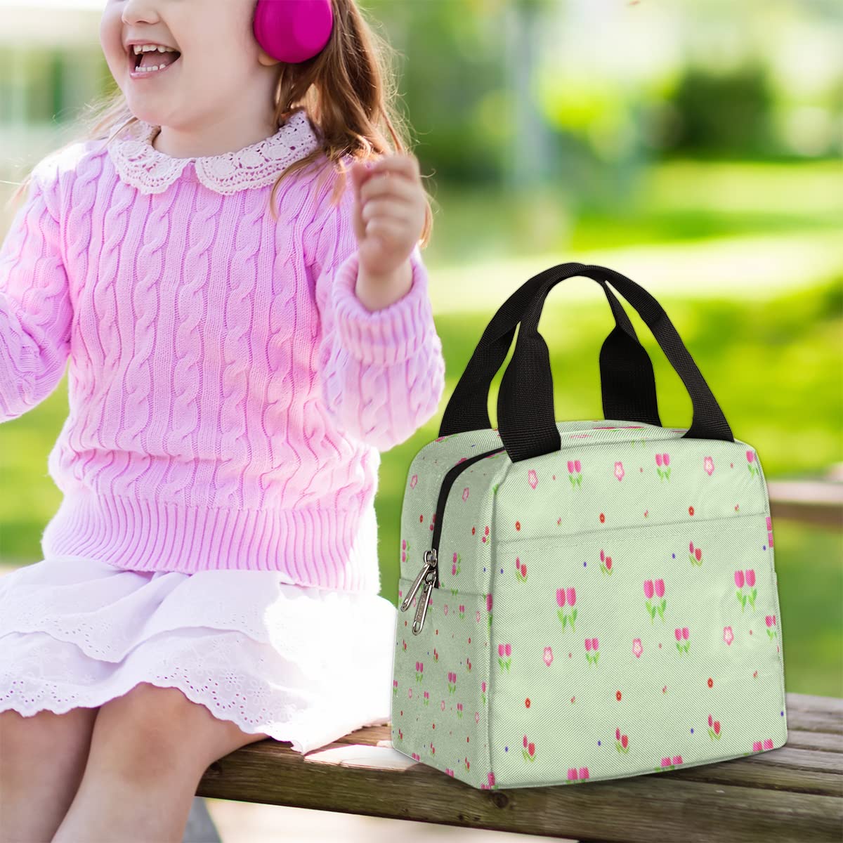 Bolsa De Almuerzo Con Diseño De Tulipanes Coloridos, Reutilizable 
