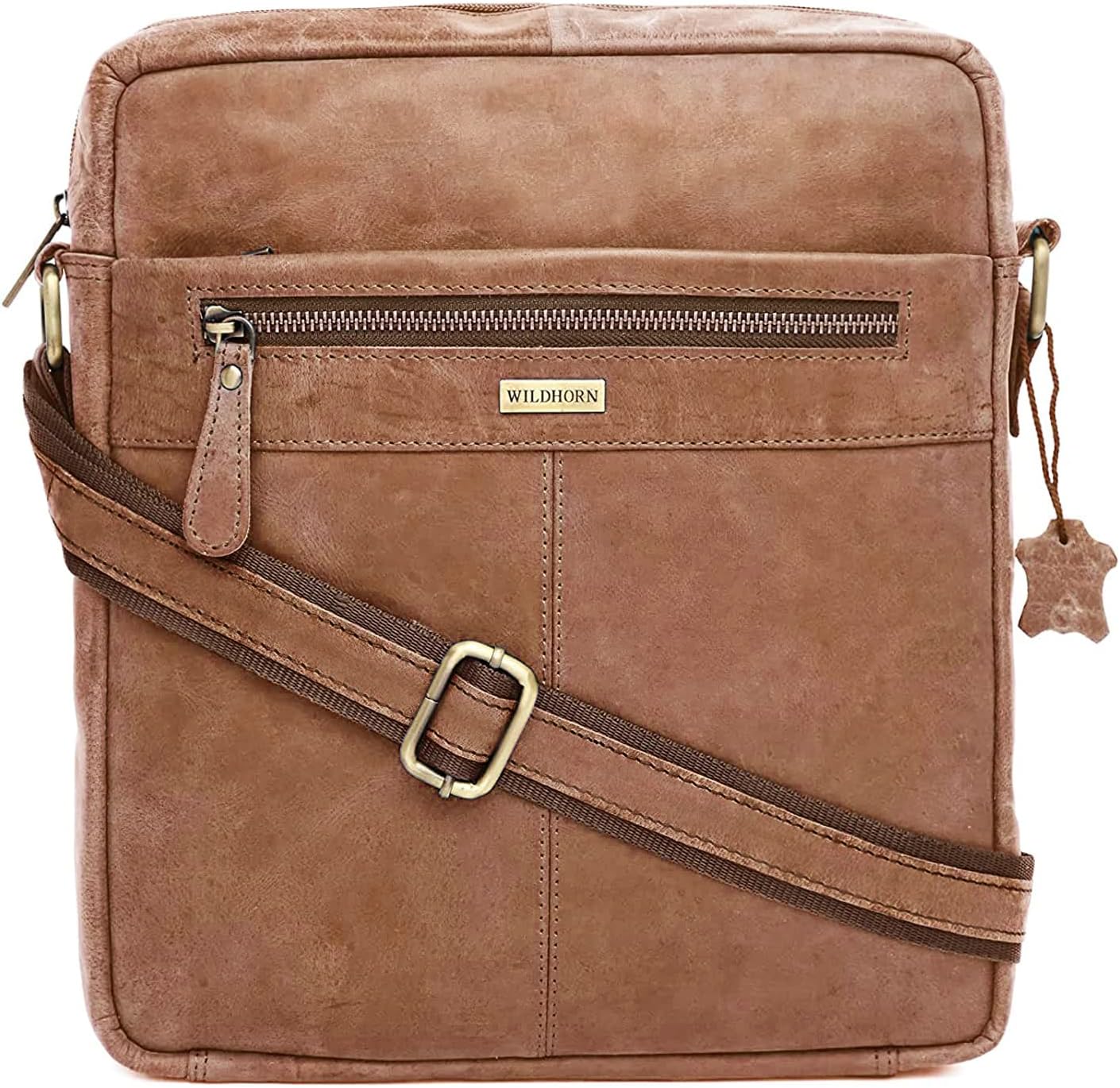 WILDHORN Urban Edge Leather Sling Messenger Bag for Men I Dimension: L- 11 inch H- 12.5 inch W- 2.5 inch, TAN HUNTER