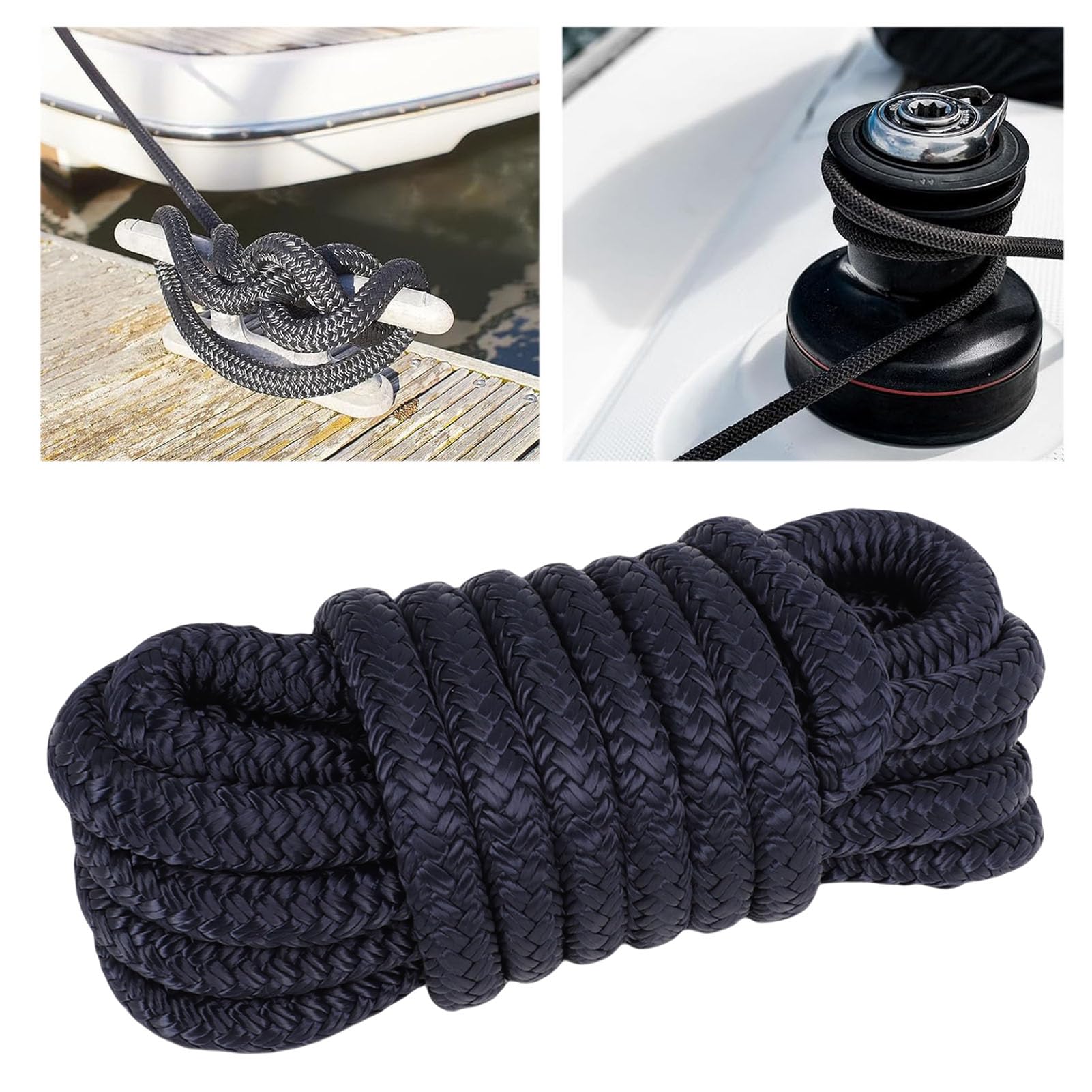 Fabater Cime per Ormeggio 1/2 Pollice X 15 Piedi, Cime per Ormeggio in Nylon Intrecciato Doppio 4 Pezzi con Occhiello 12 Pollici, Corda per Barca Ad Alta Resistenza (blu navy)