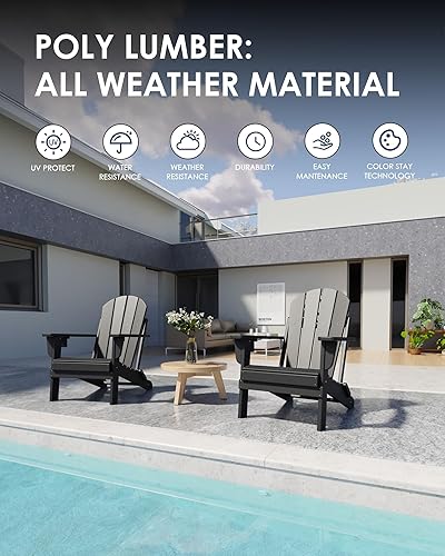 Miniatura 5 de Juego de 2 sillas plegables Adirondack para patio resistentes a todo tipo de clima, sillas exteriores resistentes con soporte para tazas, sillas de