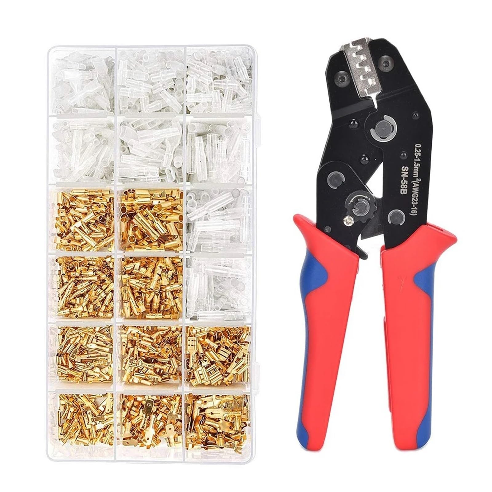 Wire Terminal Crimping Tools Kit,Ratcheting Crimp Plier 500 Female Male Spade Connectors&Bullet Terminals Set Hand Crimper(SN-58B)