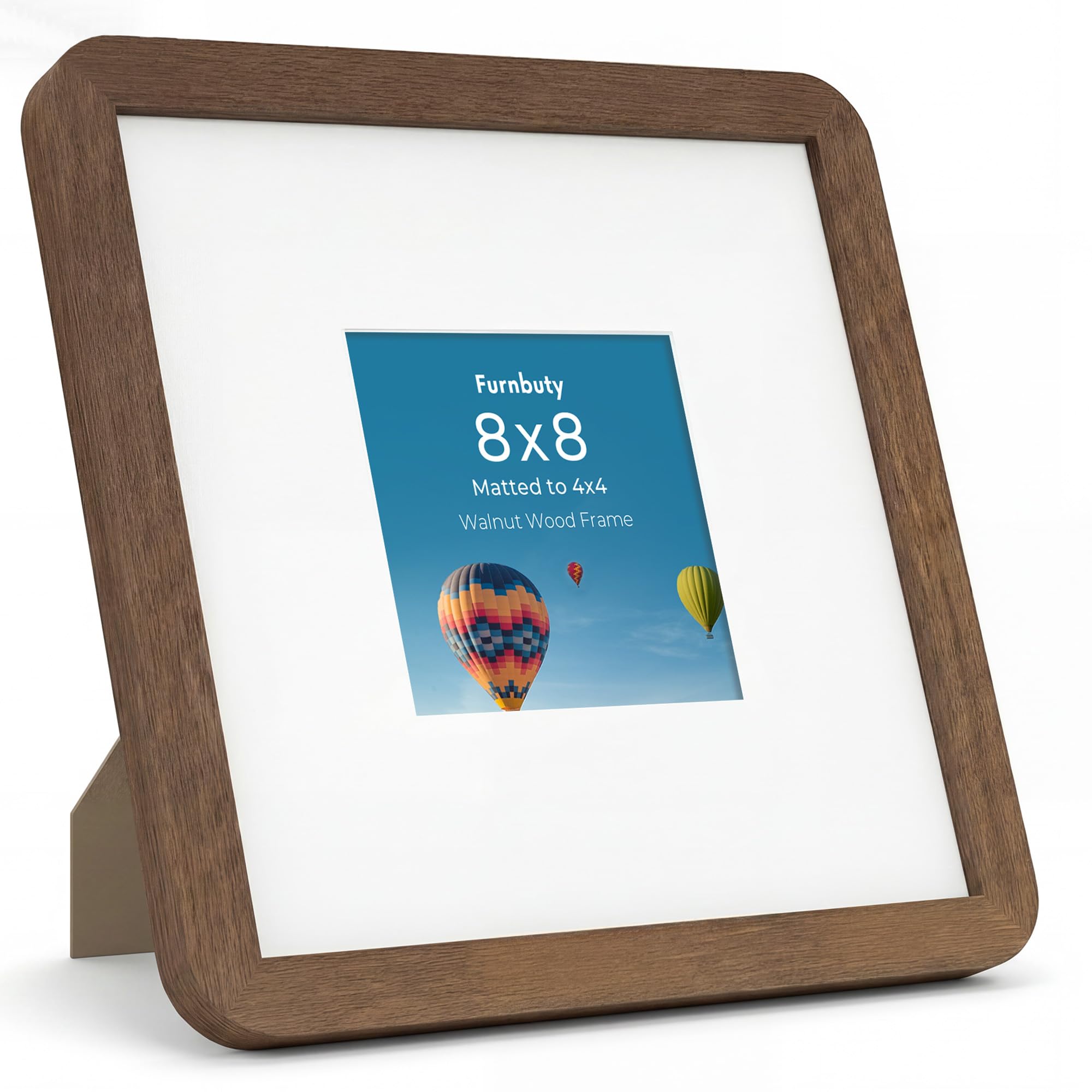 8x8 Picture Frame, Walnut 8x8 Photo Frames Wooden Frame Matted to 4x4 Photos with Handcrafted Rounded Corner, Wall Mount or Tabletop Display with Clear Acrylic for Home โ image 1