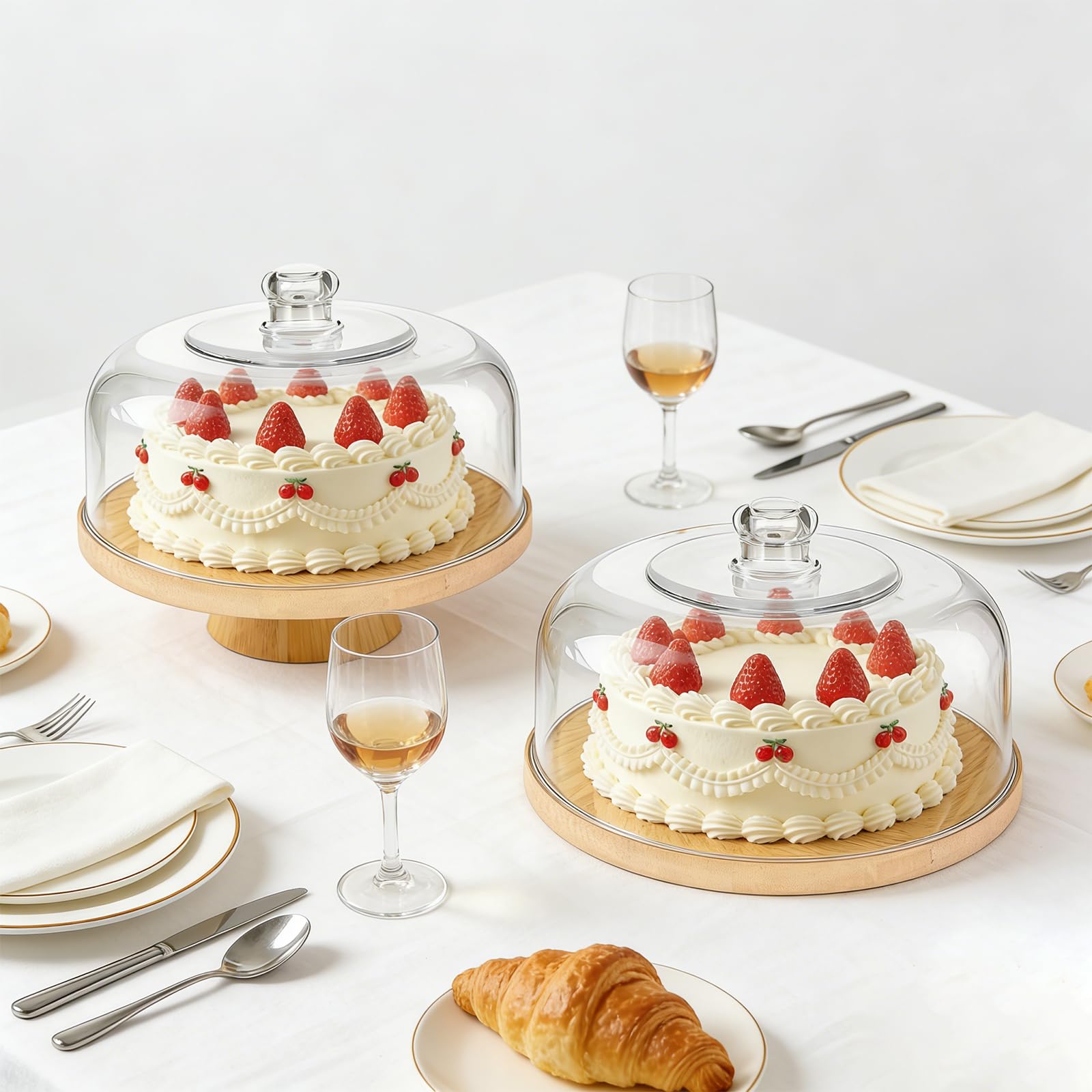 Tortenplatte mit Deckel,Kuchenständer aus Bambus und Holz,Tortenständer mit Fuß,2-in-1 Dessert-Display-Set & Charcuterie-Brett für Hochzeiten, Partys, Bäckereien