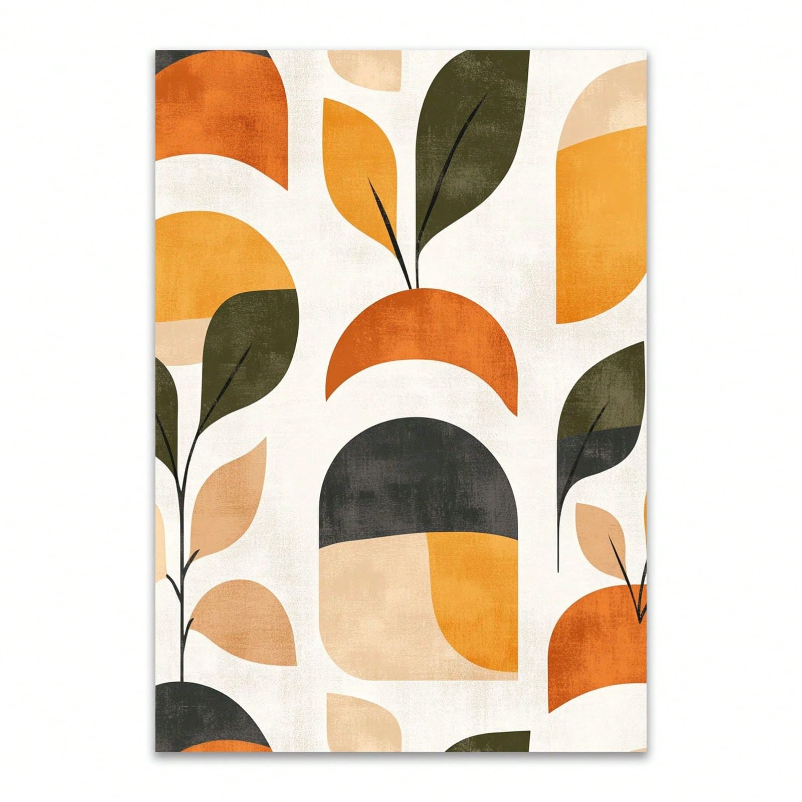 AIHNBF Mid-Century nowoczesny, abstrakcyjny, botaniczny obraz na płótnie - odcienie ziemi, organiczny, geometryczny motyw roślinny do salonu, sypialni, biura, 40 x 60 cm