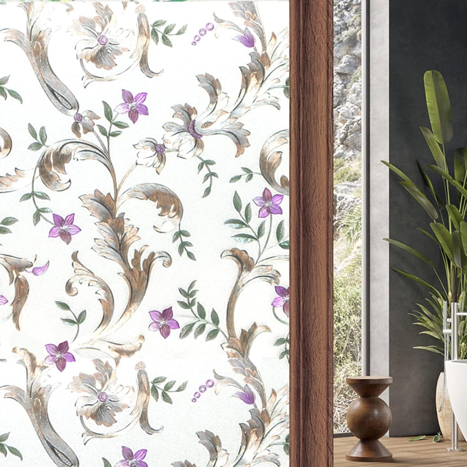 窓ガラスフィルム 花柄 葉っぱ柄 魚柄 目隠しシート Uvカット 水で貼れる 遮光 はがせる おしゃれ プライバシー保護 日除け ガラス飛散防止 再利用可能 2m お風呂 ベランダ 賃貸適用 40x0cm