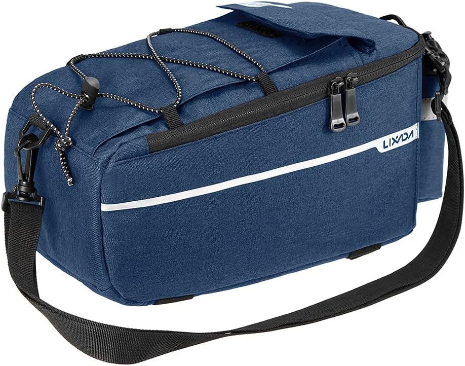 Kavolet Bike Trunk Cooler Bag Insulated Rear Rack Storage Reflective for Riding Night Cycling (Dark blue)