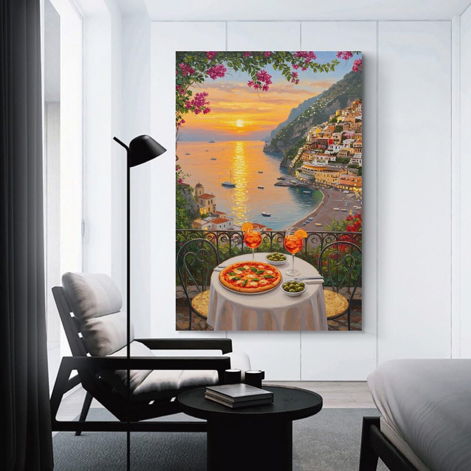 Junmoney Italian Coast Dinner with Sunset View Wall Picture Print 16x24inch(40x60cm), for Apartment Walls, Studios Or Work Areas, A Simple Refresh for Blank Walls