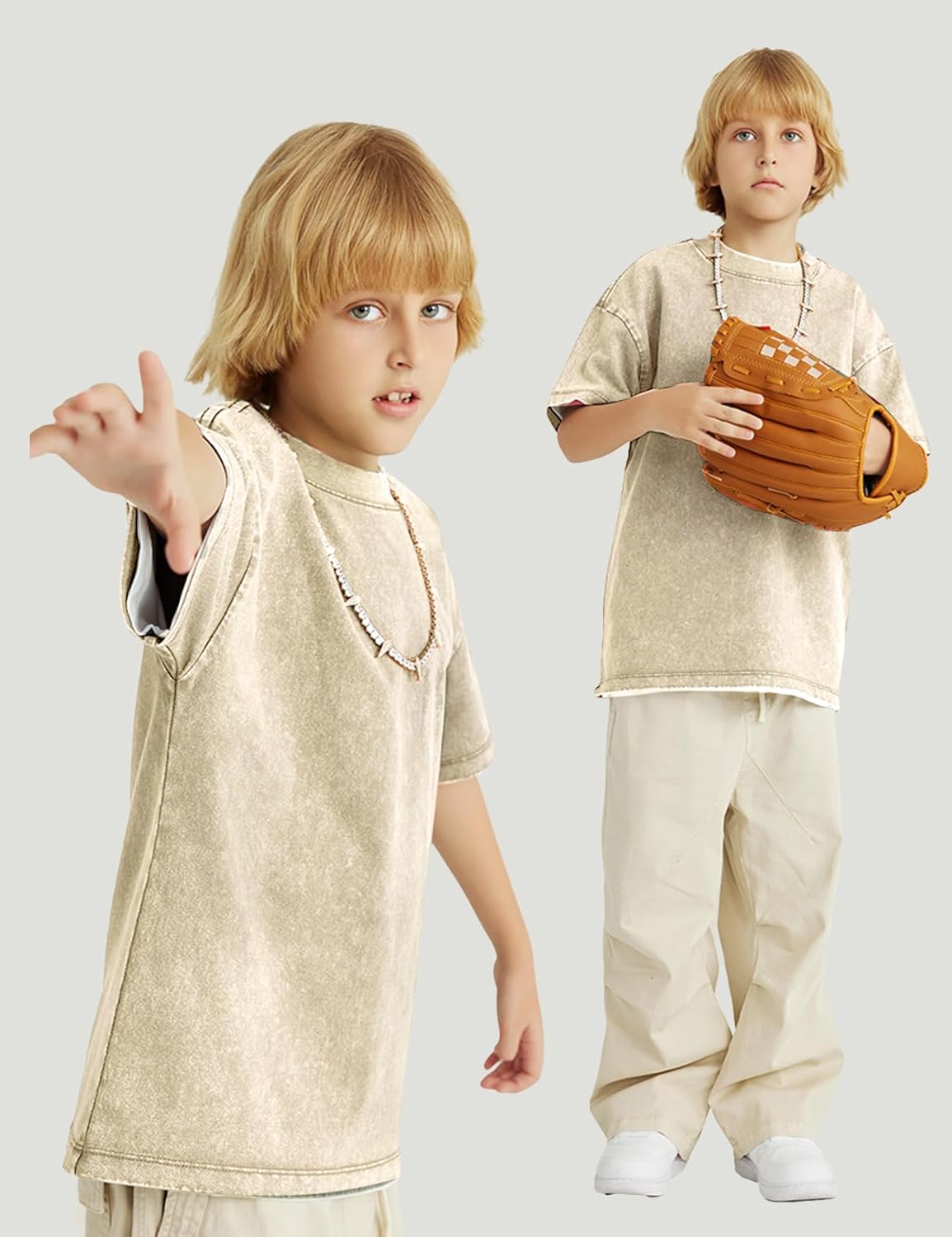 Yimoon 3 Pack Boys Tshirts Kids Oversized T Shirts Cotton Acid Wash Loose Fit T-Shirts Basic Tee Shirts 5-12Y - Image 4