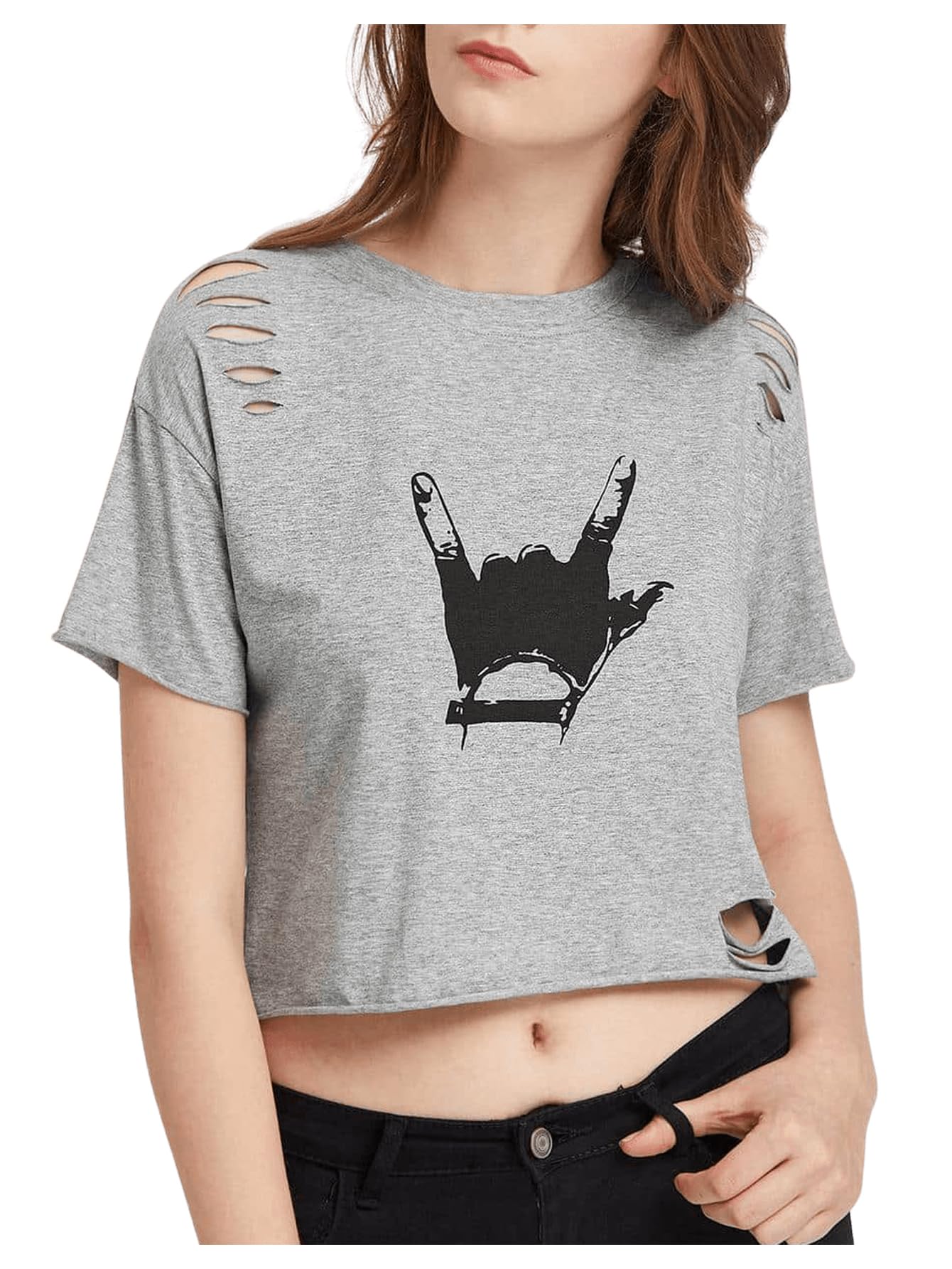 Women's Short Sleeve T Shirt Graphic Print Distressed Crop Top