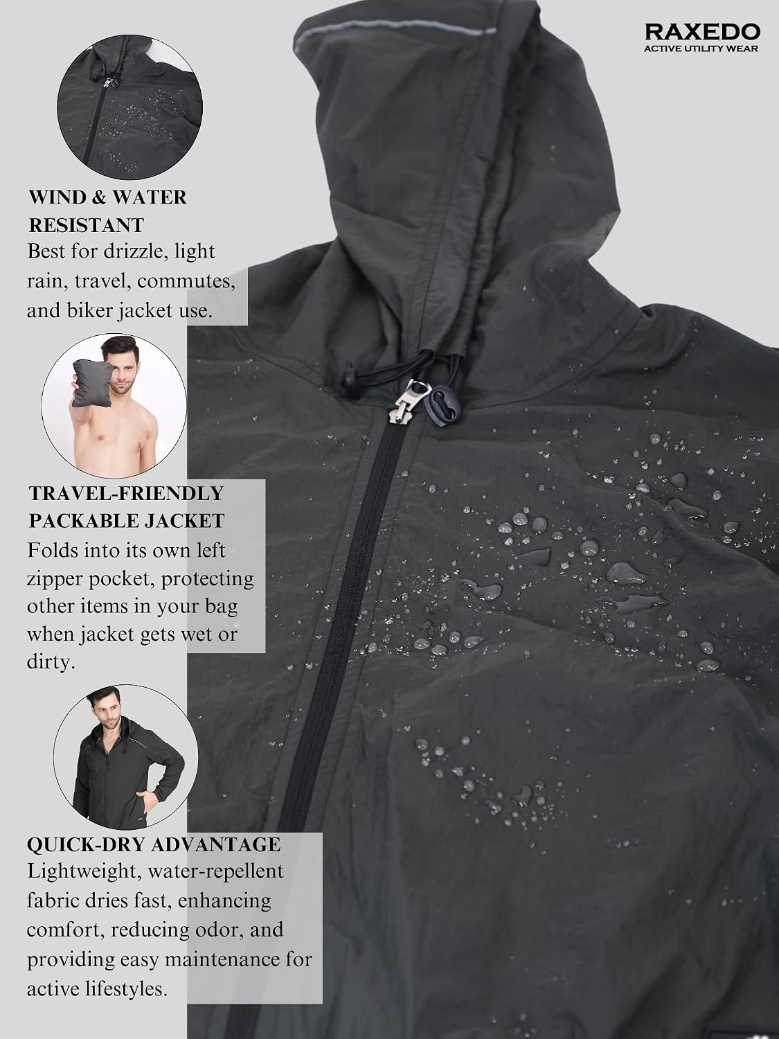 Rain Jacket Men - Lightweight Waterproof Windbreaker Jackets, Raincoat for Men with Reflective Hood – Travel & Casual