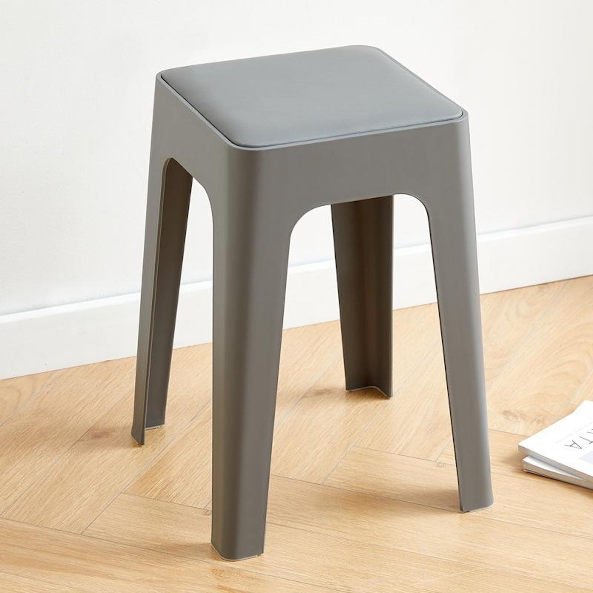 The Artment your artistic apartment Grey Livo Cushion Plastic Stool Modern Multipurpose Stackable Stool with Anti-Slip Base | Lightweight & Durable | Stool for Kitchen, Balcony & Living Room-image-20