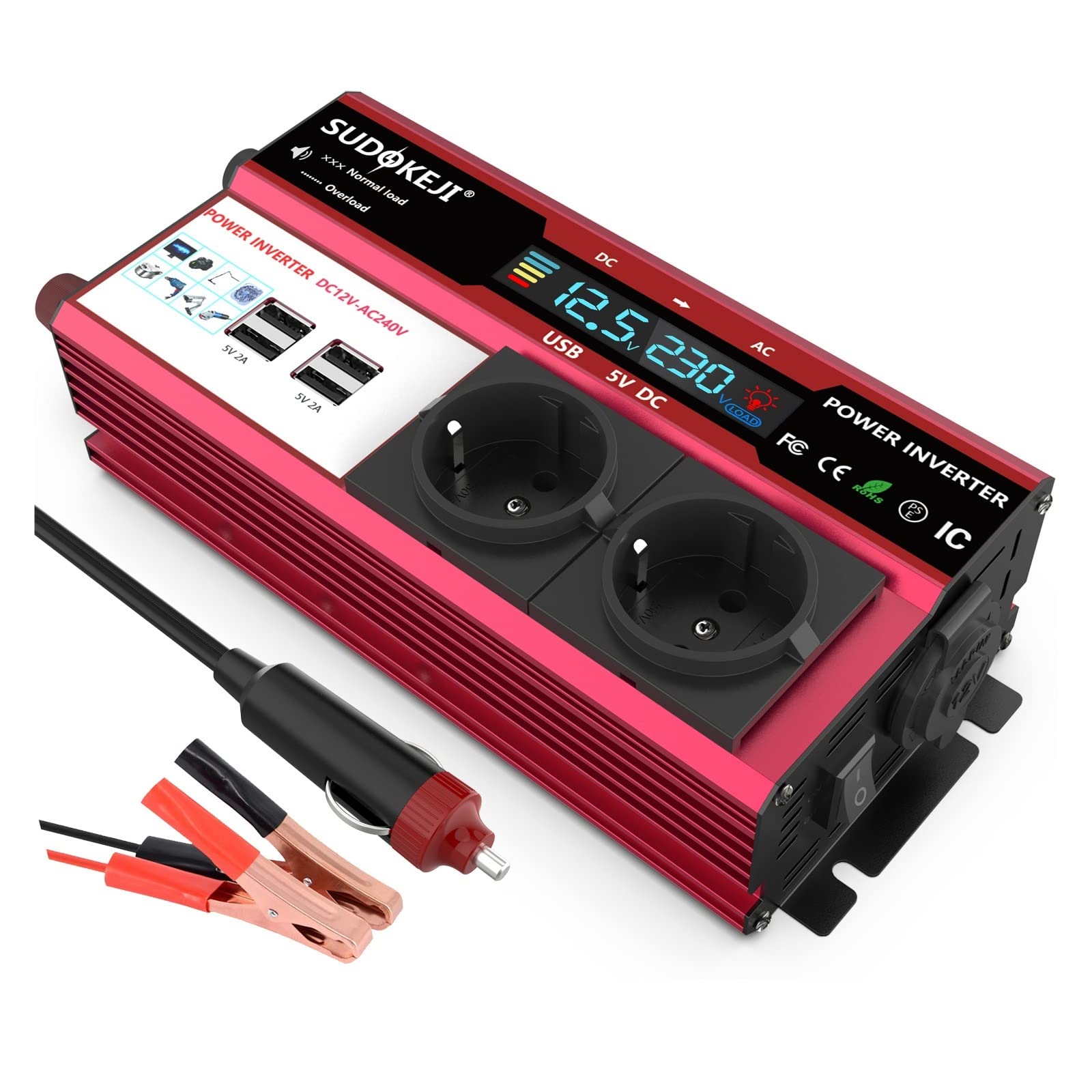 Inversor de Corriente de 3000W 4000W for inversor de Coche RV Barco 500W 800W DC 12V 24V a 120V 220V(800W-Black-4000W)