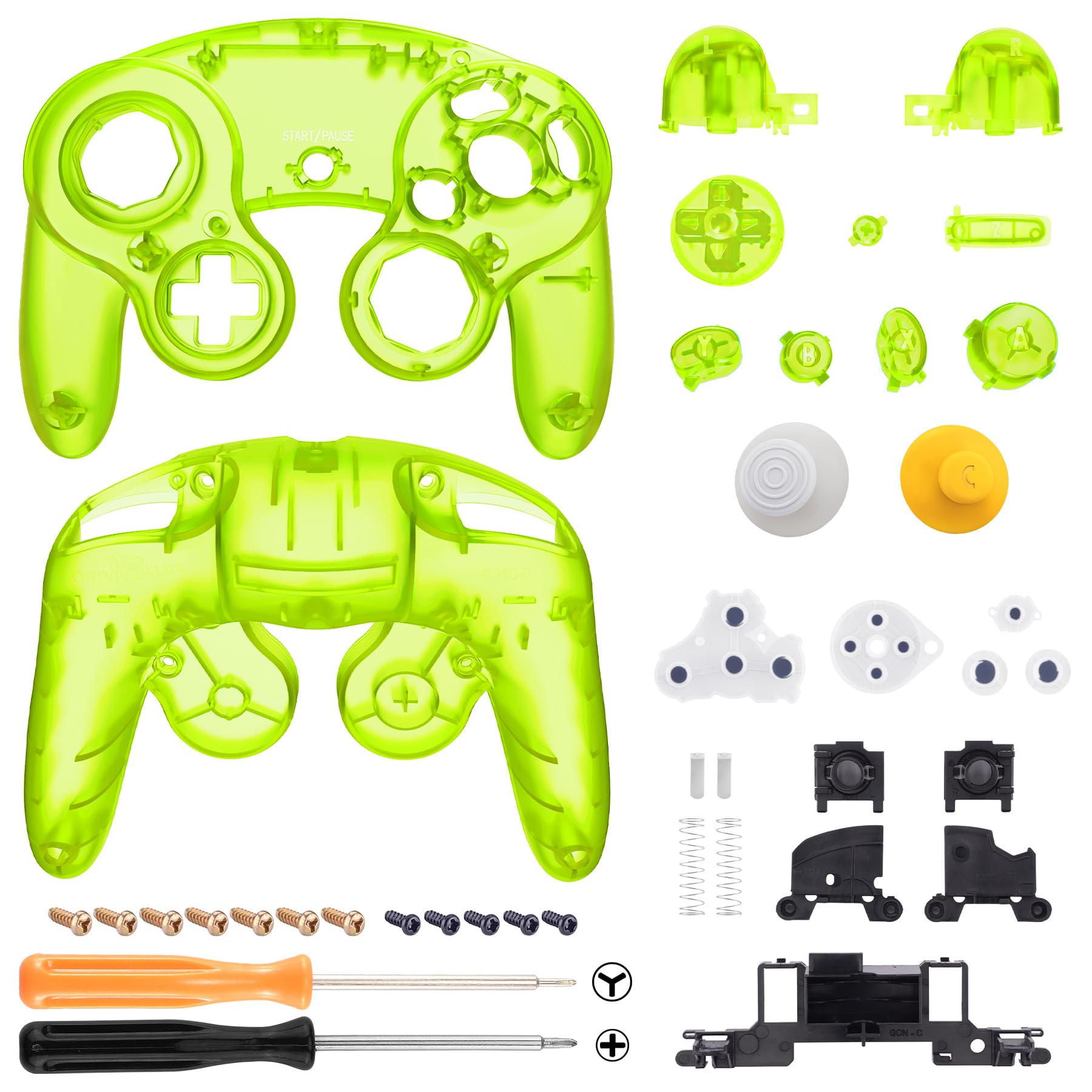 eXtremeRate Coque pour Nintendo Gamecube Manette, Coque de Remplacement Série Transparente avec Boutons pour Nintendo Gamecube, Manette Pas Incluse, Vert Citron Clair