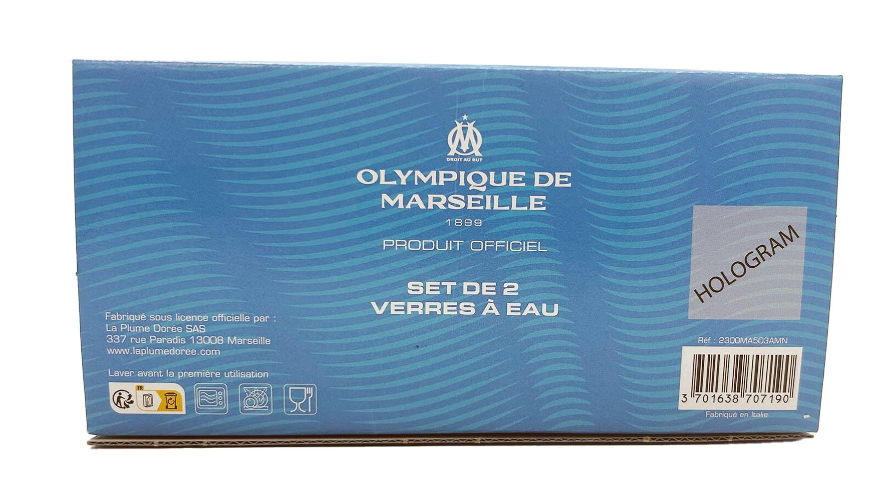 2 Verres à Eau Officiels Olympique De Marseille 28cl - Collection OM