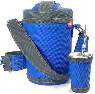 Kit Yerba Mate Tereré Luk Termos, Artesanía Paraguaya Azul Texturado con Gris | Set Tereré Termo + Bombilla + Vaso guampa