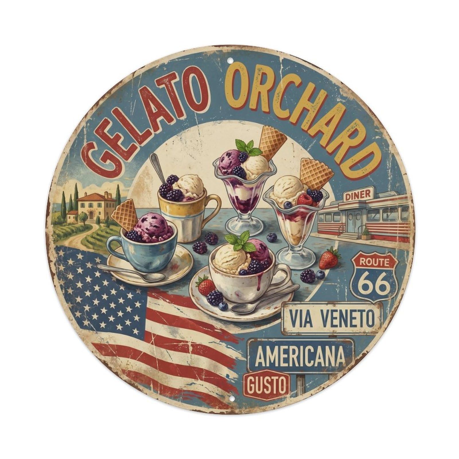 Gelato Cafe Culture Vintage Americana Sweet Shop Metal Tin Sign