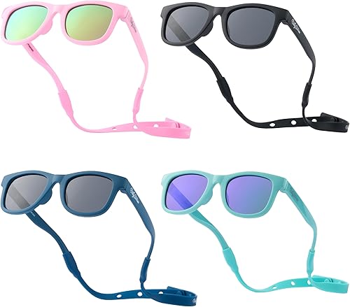 Gafas de sol polarizadas para bebé con correa, lentes de sol flexibles irrompibles para bebés recién nacidos de 0 a 24 meses
