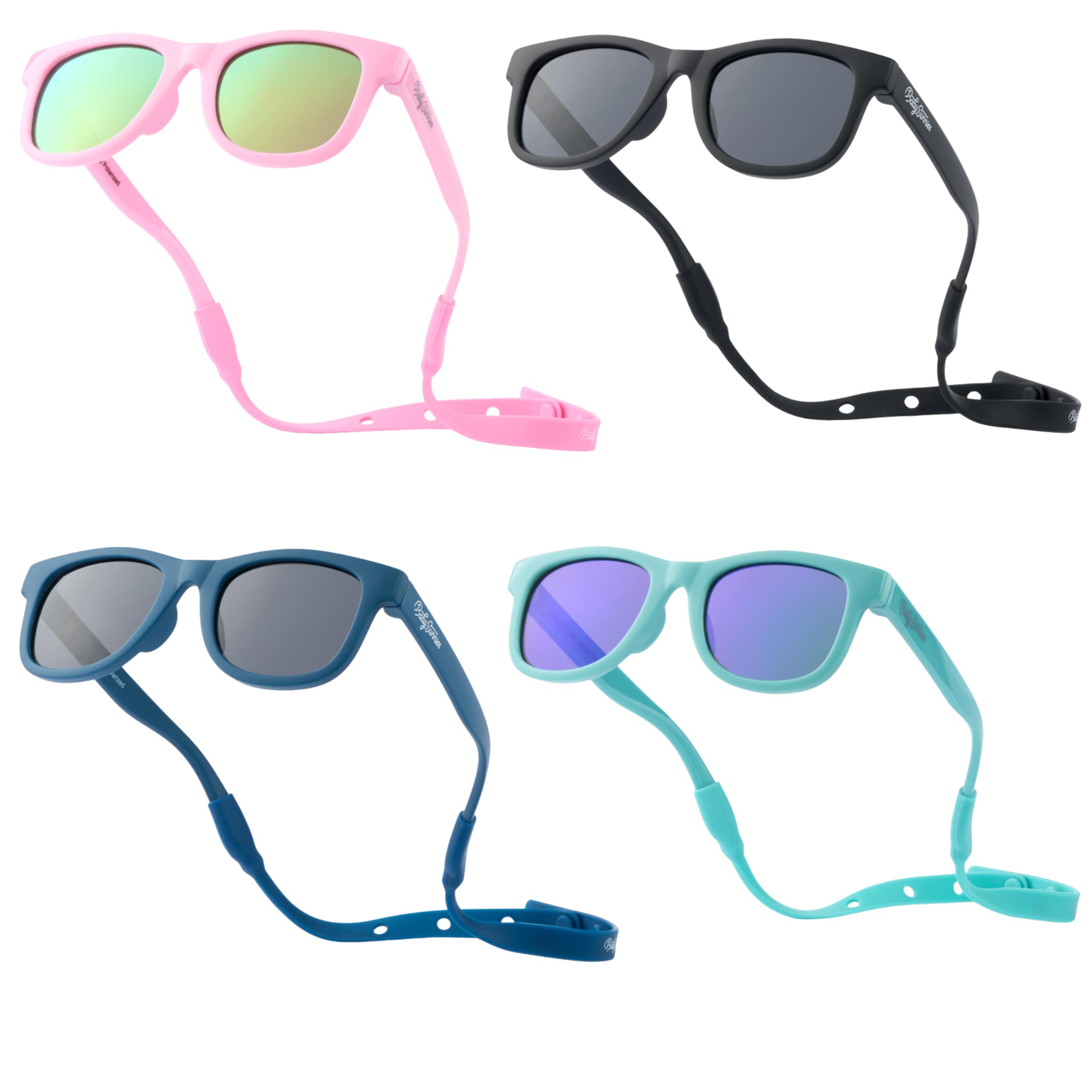 BABY SUNNIES Polarized Baby Sunglasses - Transparent Pink, 0-24 Months - UV400 Polarized Toddler Sunglasses - Adjustable Strap Infant Essentials - Unbreakable Flexible Baby Beach Essentials