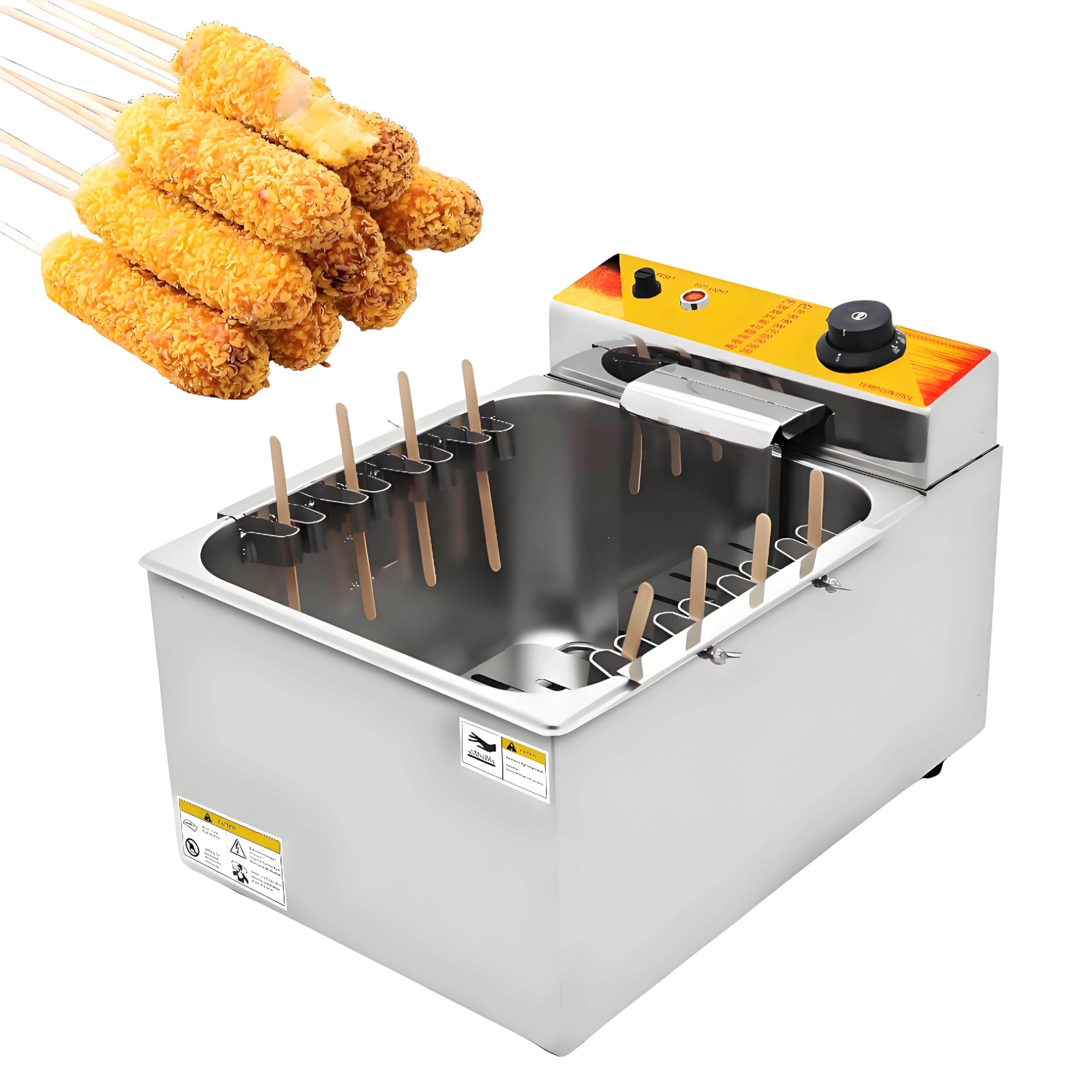 Friteuse à chien à maïs électrique, équipement de friture de comptoir en acier inoxydable 25L pour les collations, idéal pour les restaurants et les camions de nourriture, contrôle de la température r