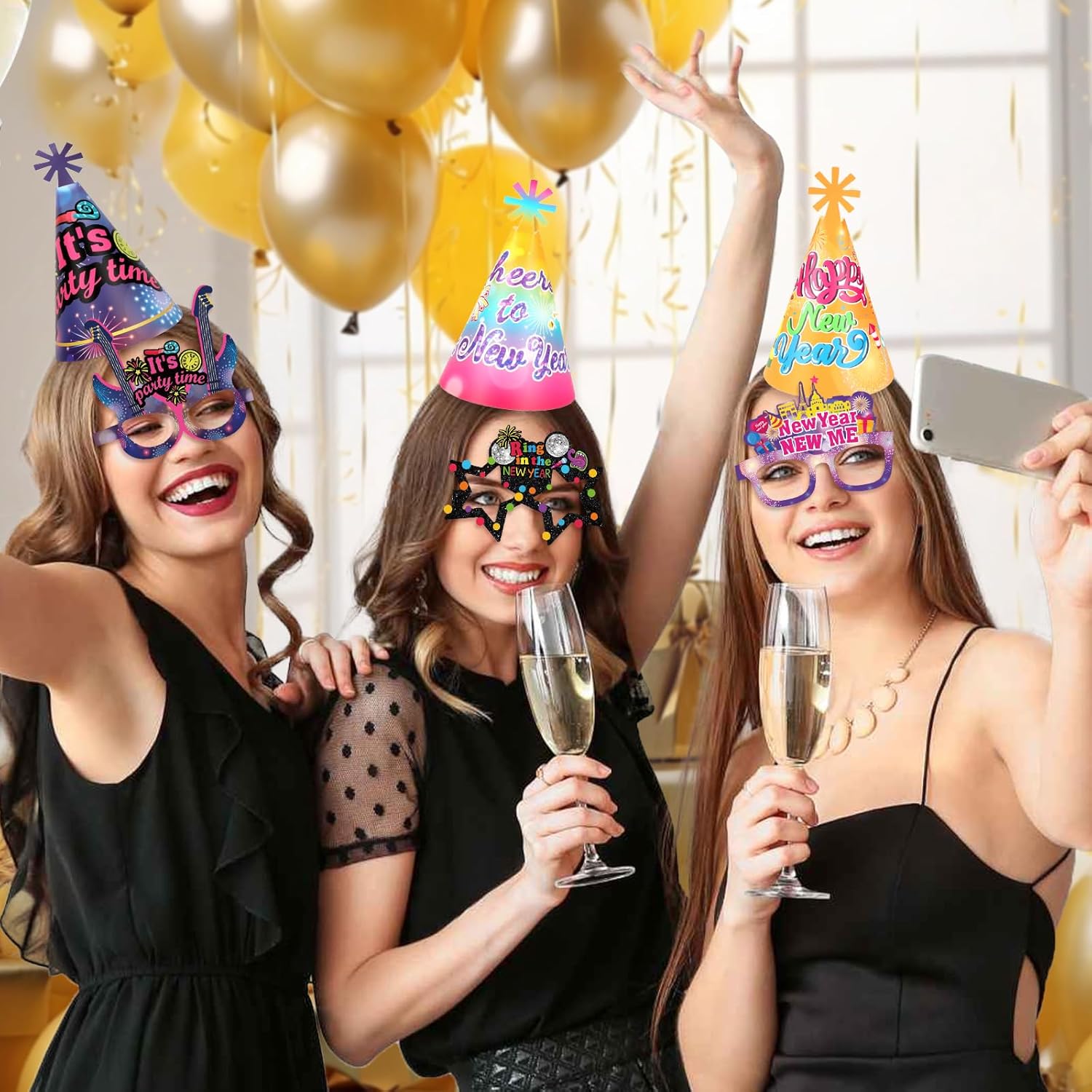 HOWAF New Years Eve Party Supplies-30pcs colorful Happy New Year Cone Hats and Eyeglasses for 2026 Happy News Year Party Decoration Favors, 2026 NYE Decorations Kit for Adults Photo Props - Image 5