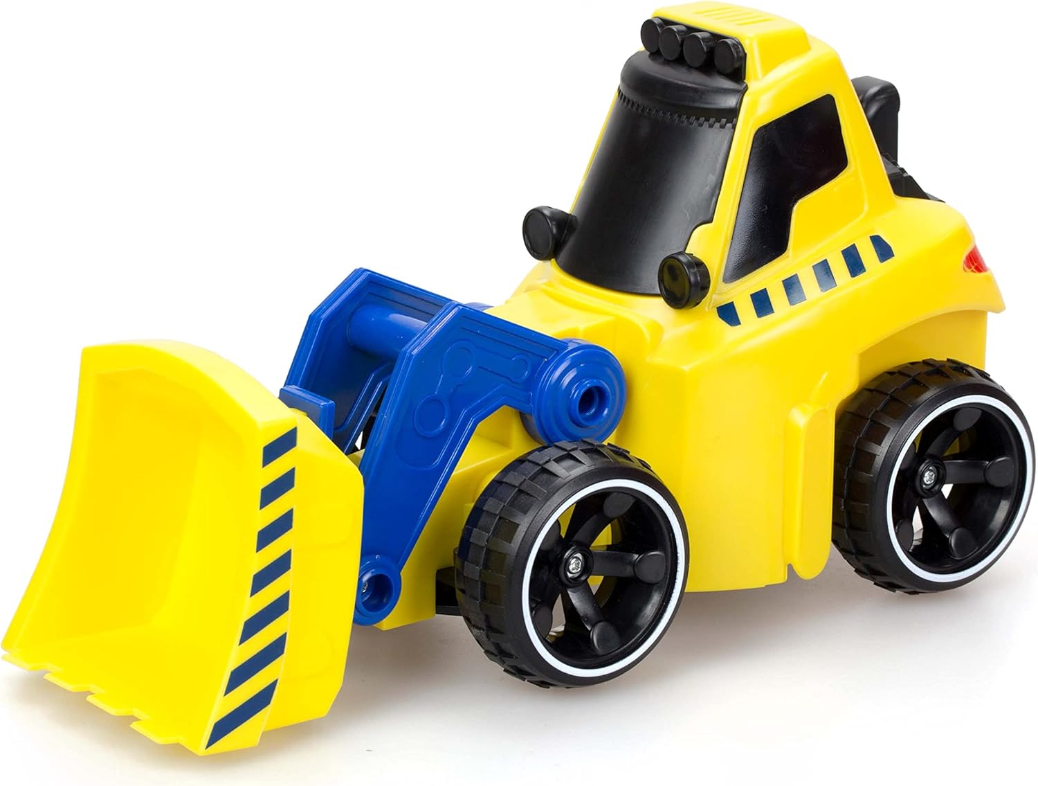 Close-up of the free-wheel bulldozer with its articulated bucket.