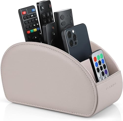 Miniatura 1 de Vlando Soporte para control remoto de cuero organizador de escritorio con 5 compartimentos para TV DVD Blu-Ray reproductor multimedia controlador de