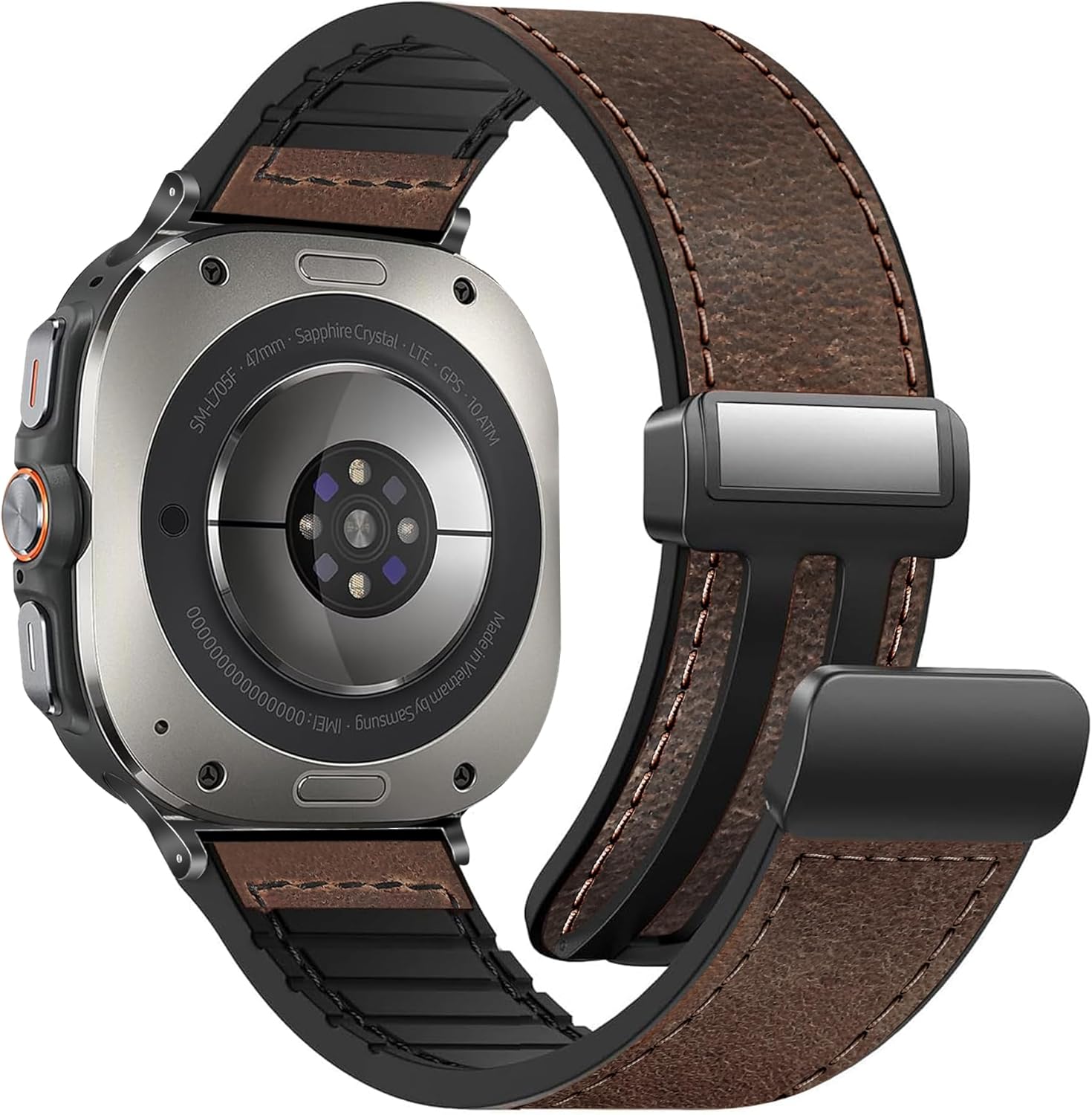 Magnetic Leather Watch Band Compatible with Samsung Galaxy Watch Ultra 47mm (2025/2024) Magnetic Buckle Design Adjustable Classic Wristbands Accessories Replacement Straps for Men and Women
