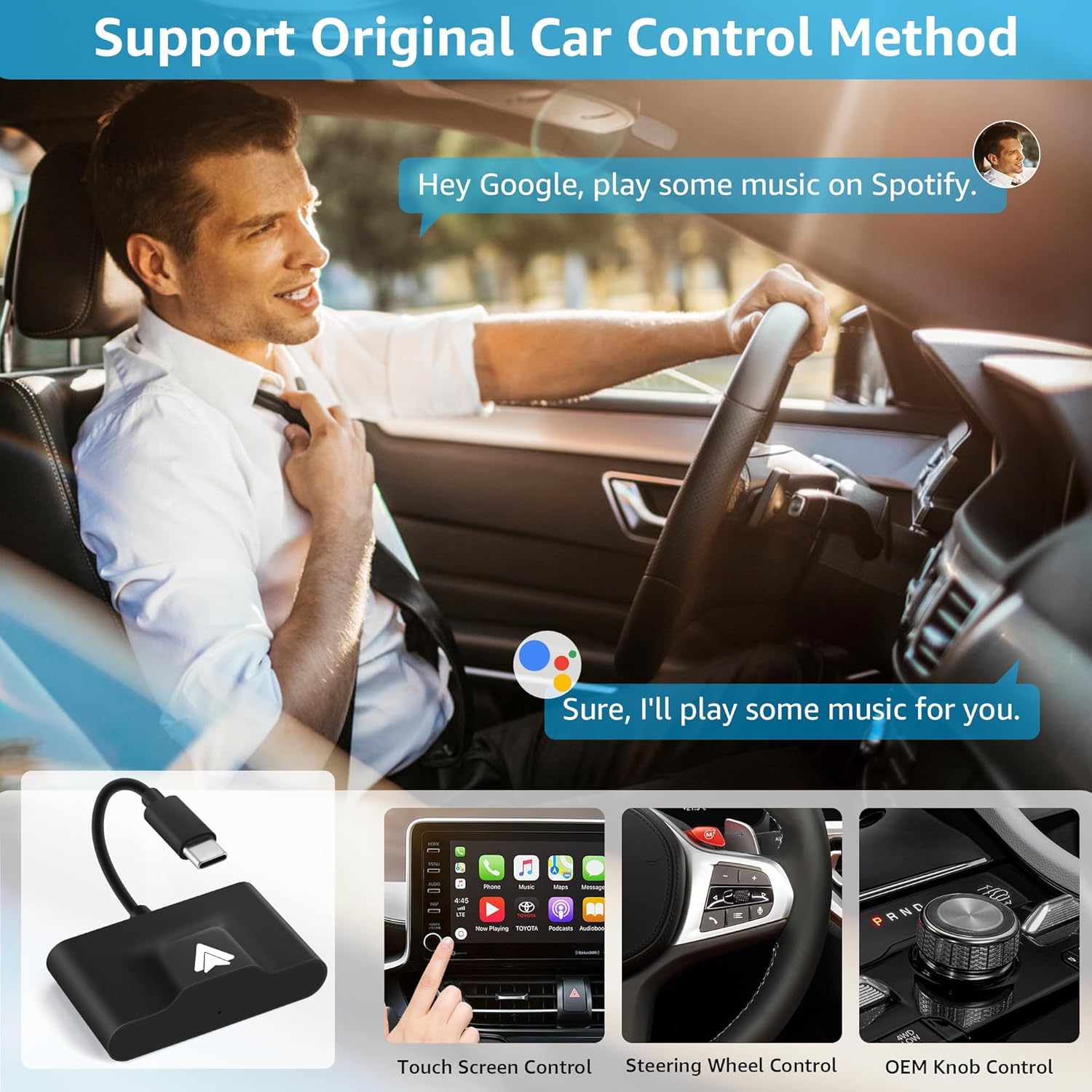 Adaptador Android Auto Inalambrico, Convierte la Conexión por Cable Existente en Inalámbrica, Plug and Play, Configuración Fácil, Android Auto Wireless Adapter