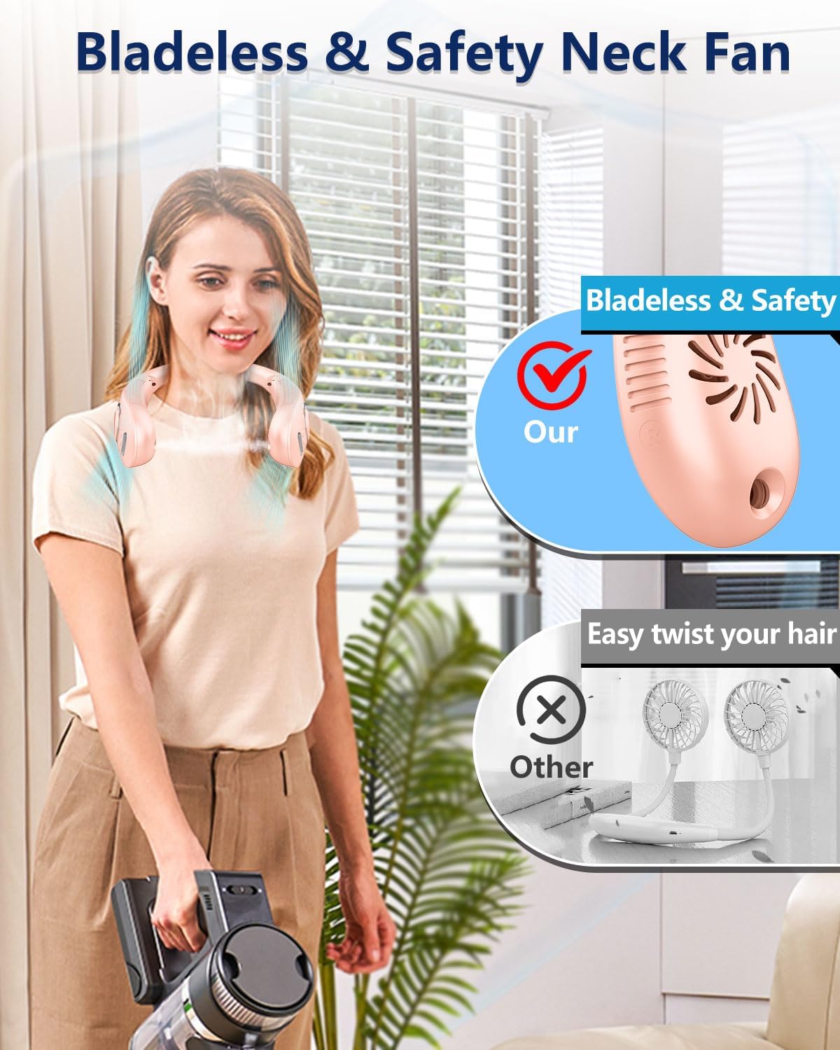 Neck Fan with Water Mist Spray,Misting Cooling Personal Fans for Your Neck Go Around that Blow Cold Air,Foldaway Hands Free Devices Mister Fan,Best Gifts for Mother's Day Father's Day Birthday