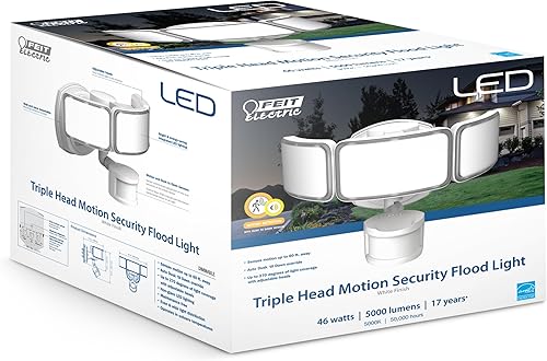 Miniatura 2 de Feit Electric Luz de seguridad LED con sensor de movimiento, luz de inundación al aire libre de 46 W, 3 cabezales ajustables, montaje en pared, 5000