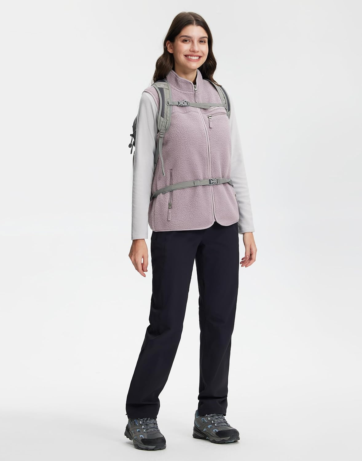 Pioneer Camp Women's Sherpa Fleece Vest, Warm Fuzzy Fleece Vest Sleeveless Casual Outerwear Jacket with 3 Zip up Pockets - Image 3