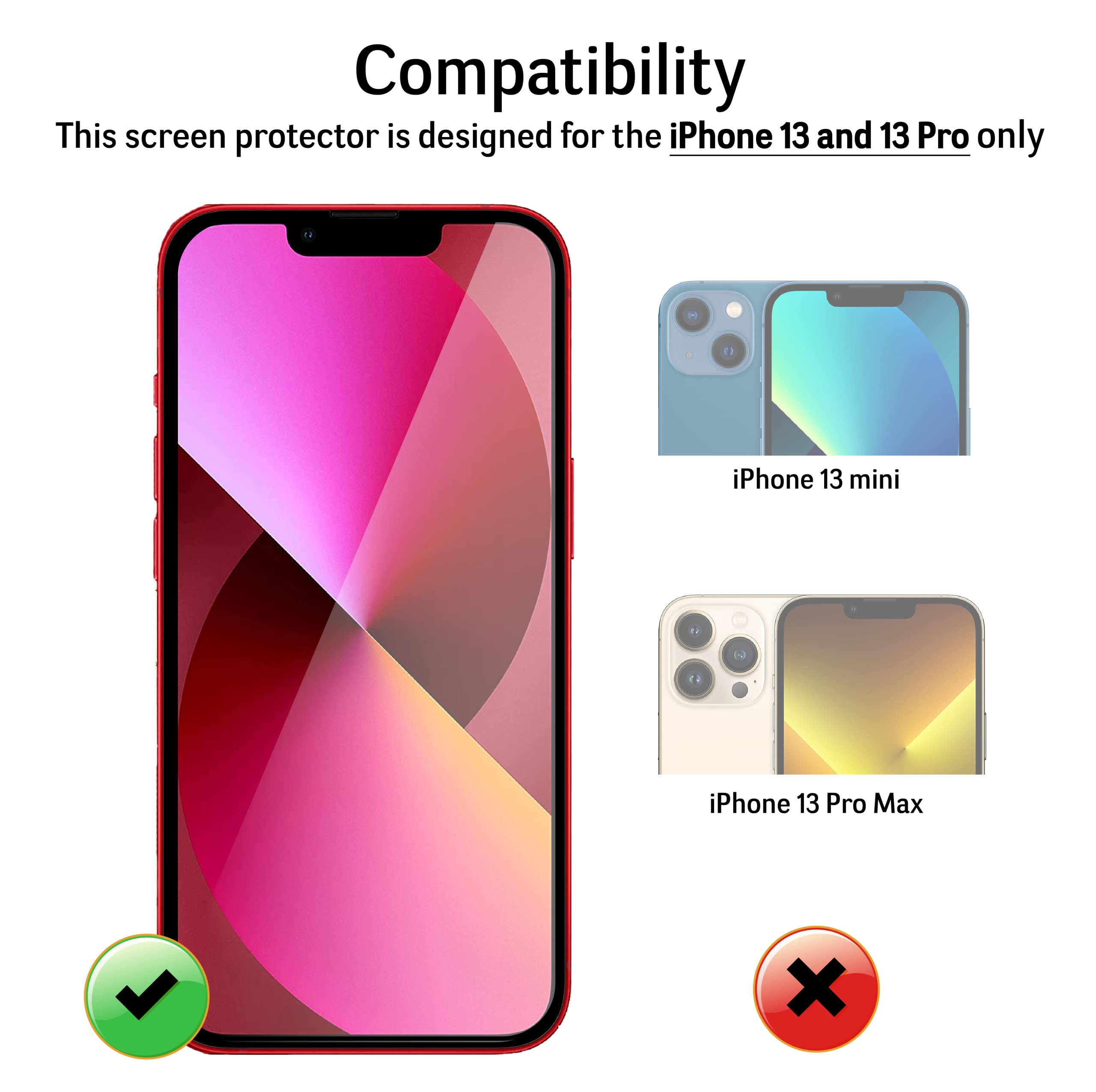 Pellicola In Vetro Temperato Per IPhone 13 / 13 Pro [2 Pezzi] 5D, Copertura Totale, 0,33mm, Durezza 9H