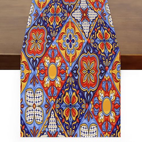 Camino de mesa de azulejos de cerámica Talavera mexicana de 13 x 120 pulgadas, decoración central de mesa para interiores y exteriores, hogar,